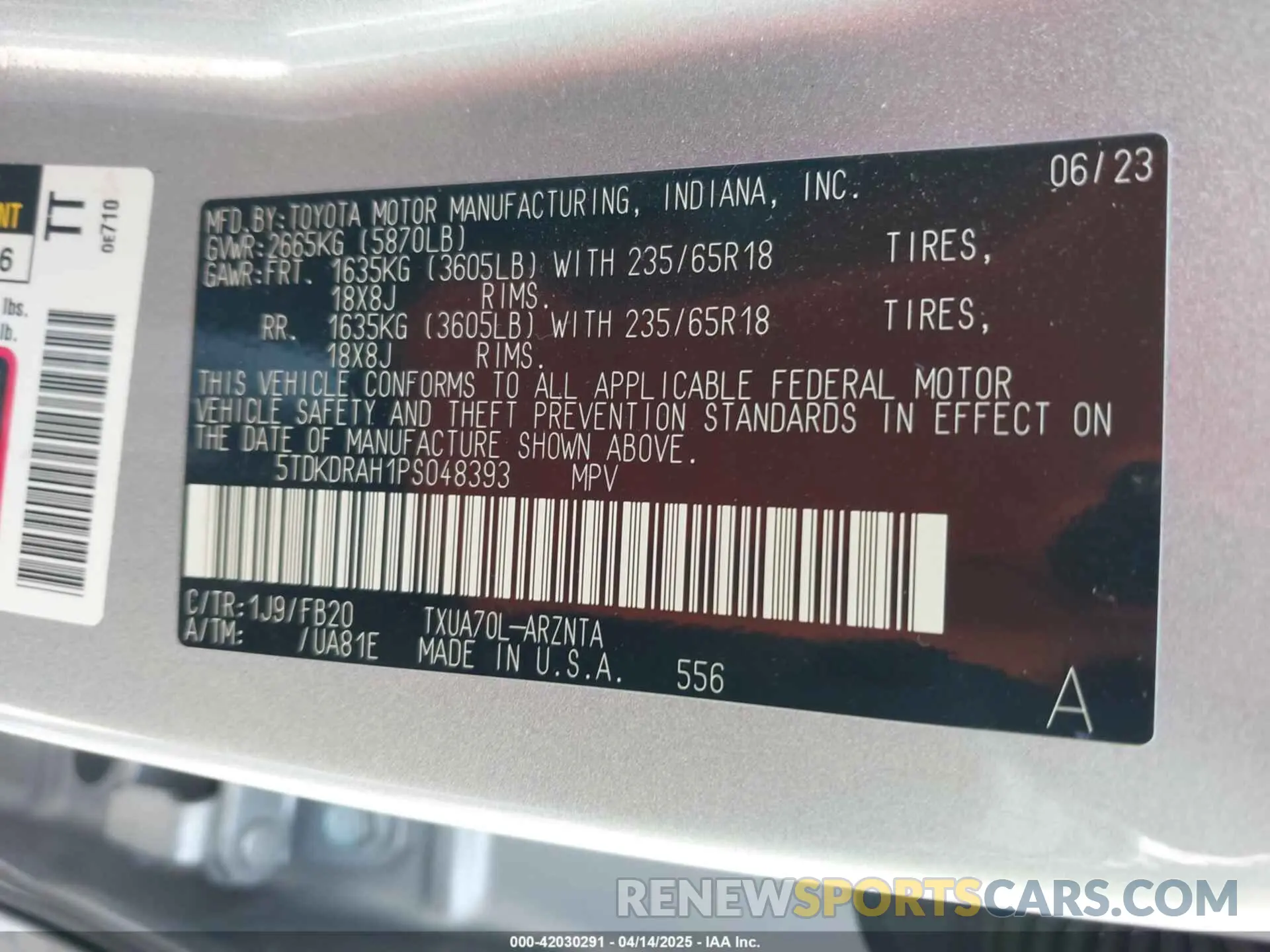 9 fotografías del automóvil dañado 5TDKDRAH1PS048393 TOYOTA HIGHLANDER 2023