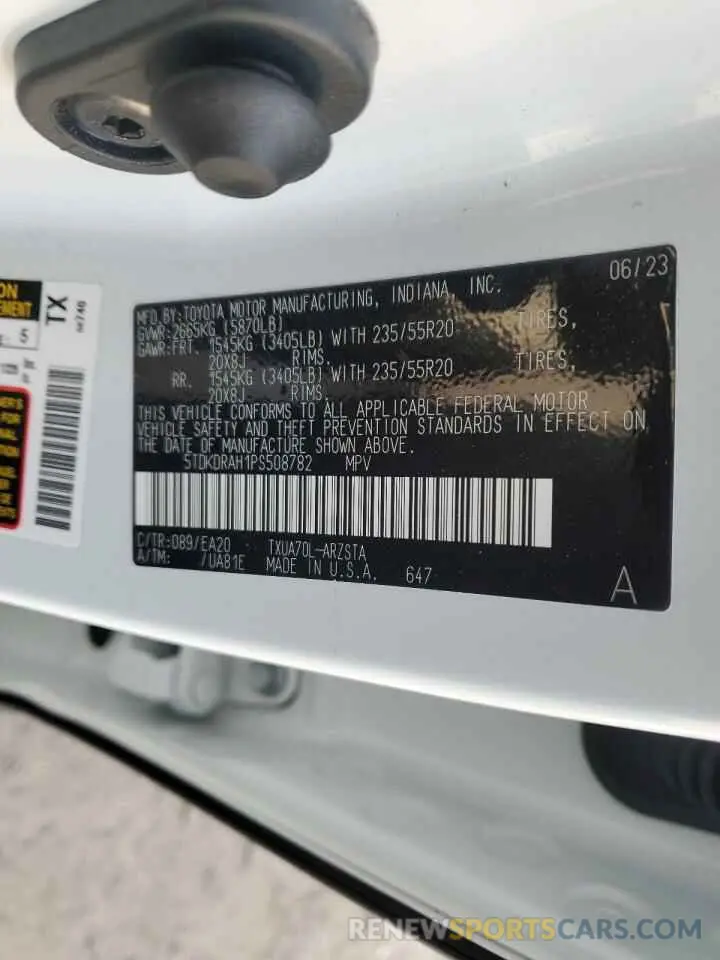 14 fotografías del automóvil dañado 5TDKDRAH1PS508782 TOYOTA HIGHLANDER 2023