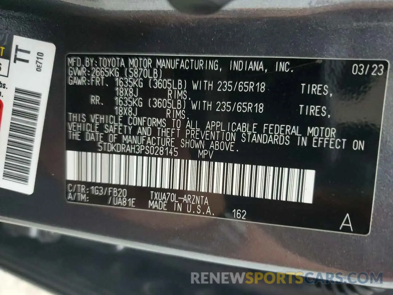 14 fotografías del automóvil dañado 5TDKDRAH3PS028145 TOYOTA HIGHLANDER 2023