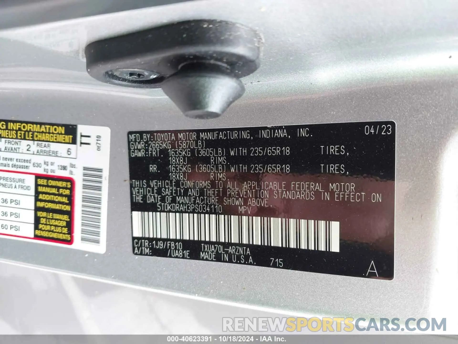 9 fotografías del automóvil dañado 5TDKDRAH3PS034110 TOYOTA HIGHLANDER 2023