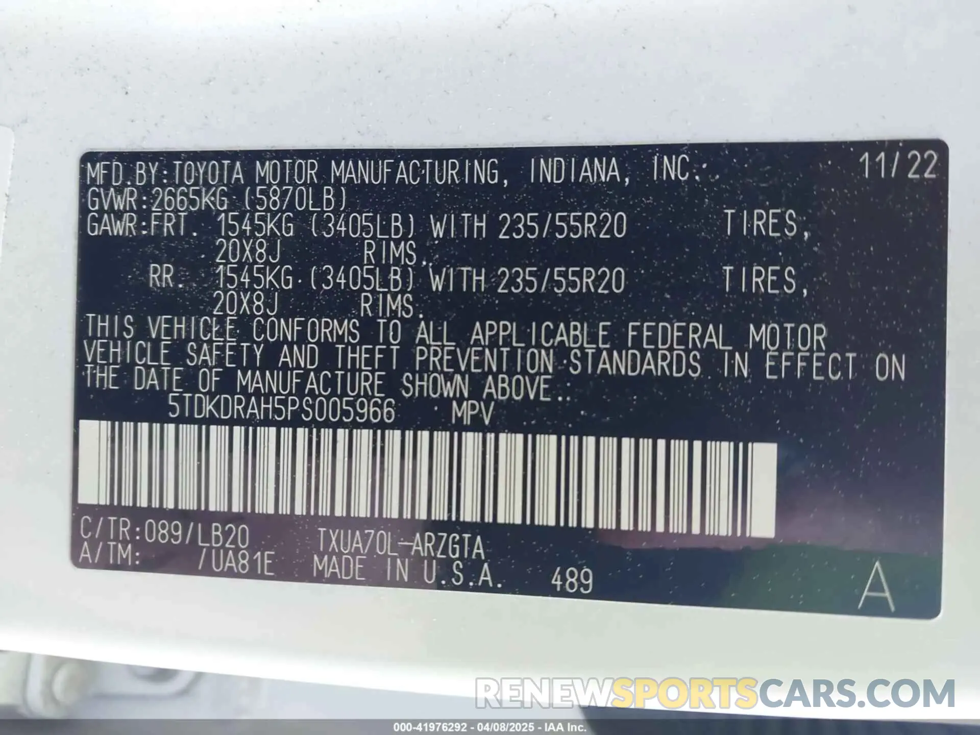9 fotografías del automóvil dañado 5TDKDRAH5PS005966 TOYOTA HIGHLANDER 2023