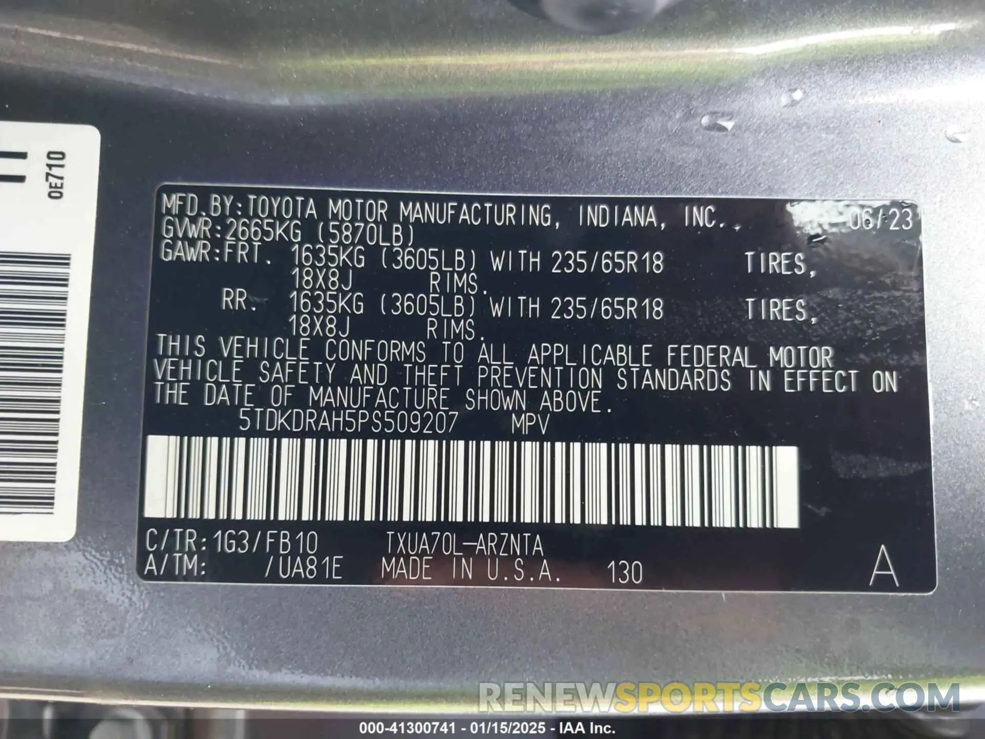 9 fotografías del automóvil dañado 5TDKDRAH5PS509207 TOYOTA HIGHLANDER 2023