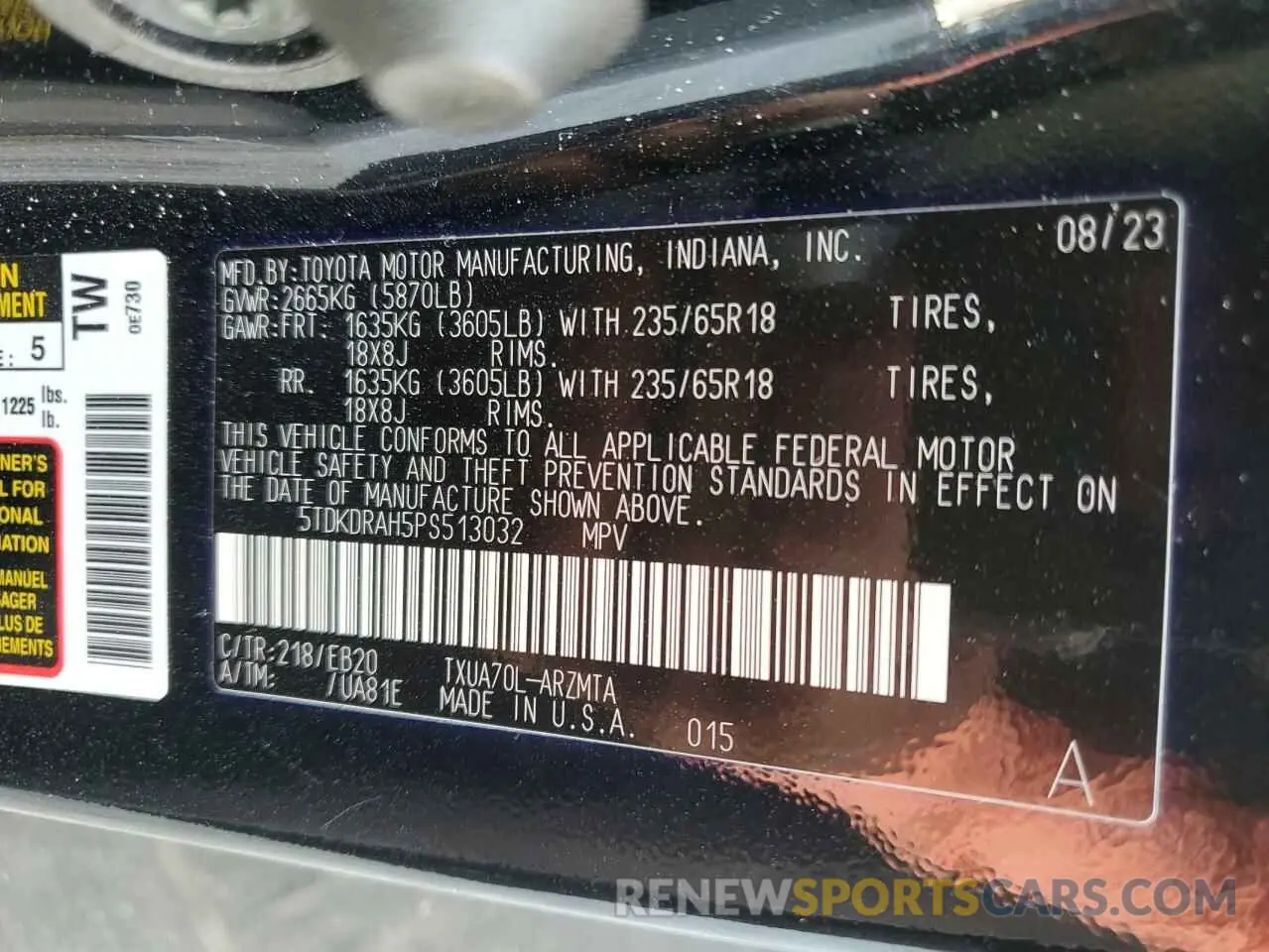 16 fotografías del automóvil dañado 5TDKDRAH5PS513032 TOYOTA HIGHLANDER 2023