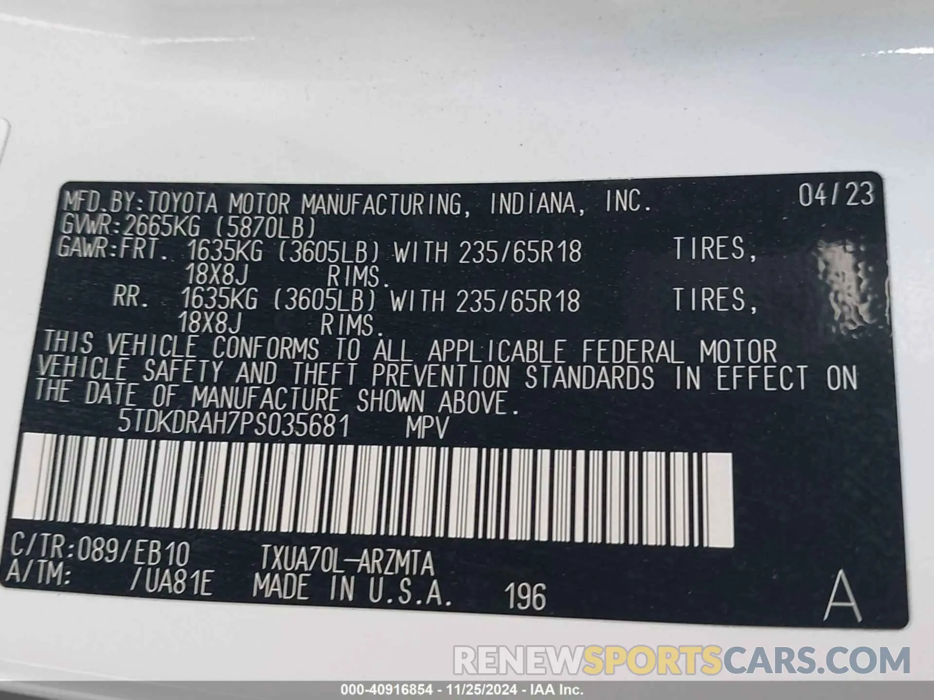 9 fotografías del automóvil dañado 5TDKDRAH7PS035681 TOYOTA HIGHLANDER 2023