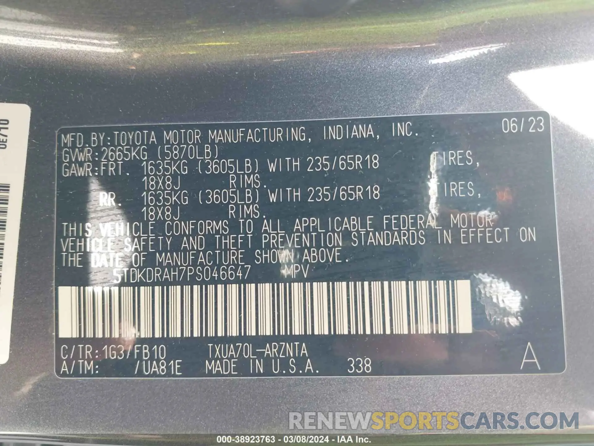 9 fotografías del automóvil dañado 5TDKDRAH7PS046647 TOYOTA HIGHLANDER 2023