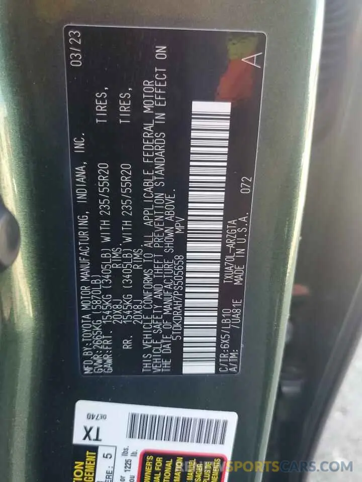 15 fotografías del automóvil dañado 5TDKDRAH7PS505658 TOYOTA HIGHLANDER 2023