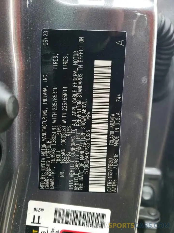 14 fotografías del automóvil dañado 5TDKDRAH7PS510326 TOYOTA HIGHLANDER 2023