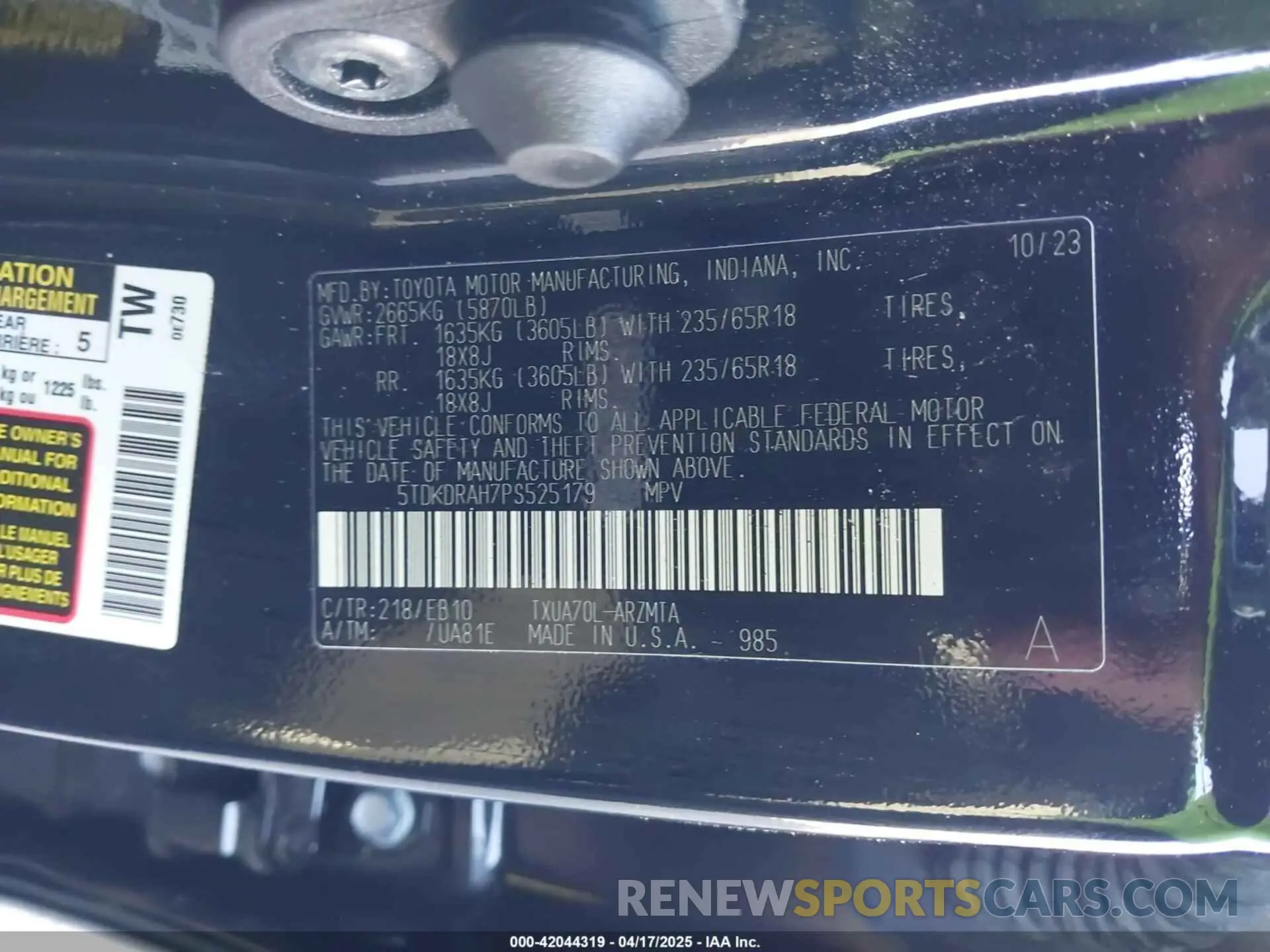 9 fotografías del automóvil dañado 5TDKDRAH7PS525179 TOYOTA HIGHLANDER 2023