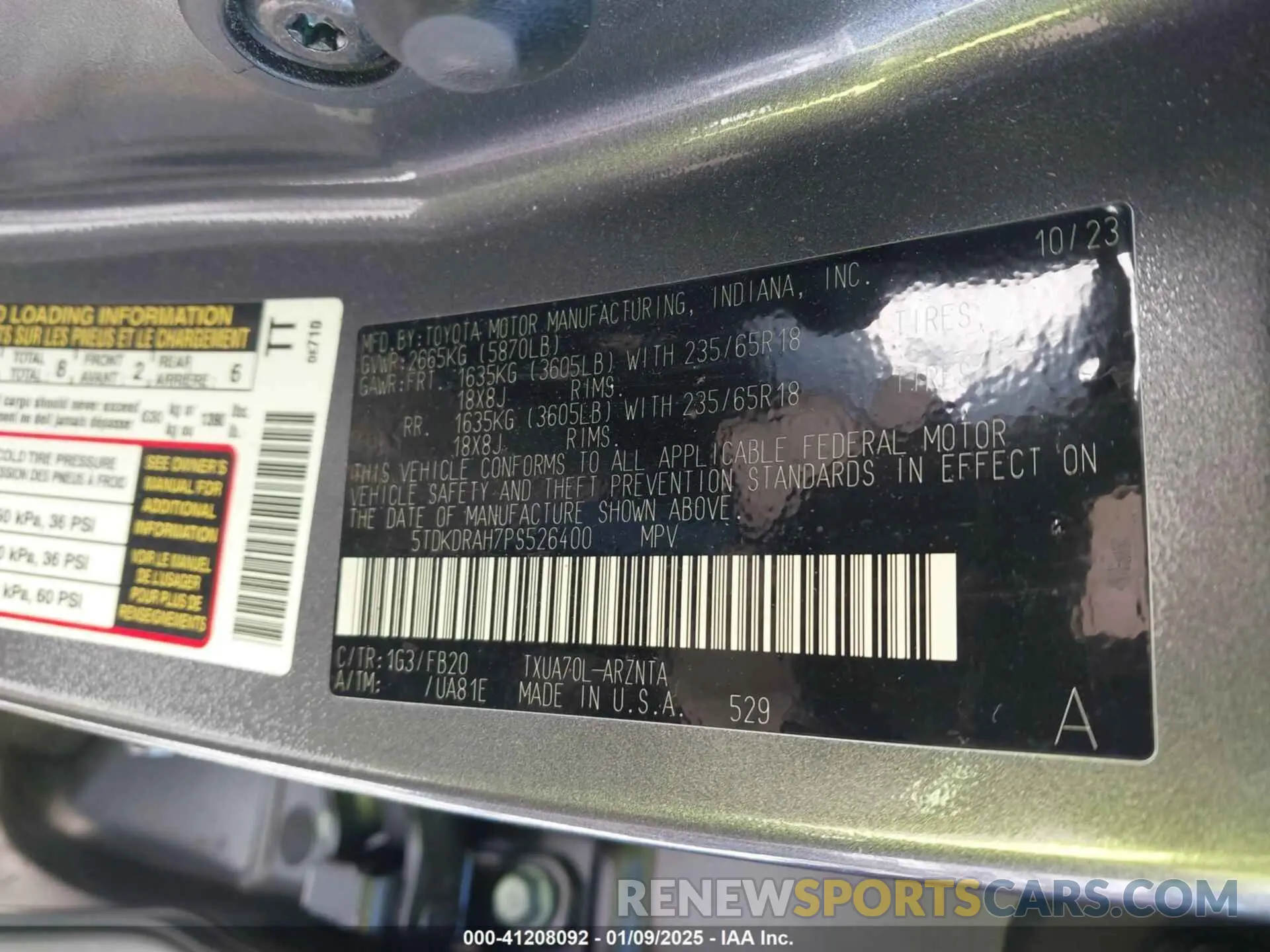 9 fotografías del automóvil dañado 5TDKDRAH7PS526400 TOYOTA HIGHLANDER 2023