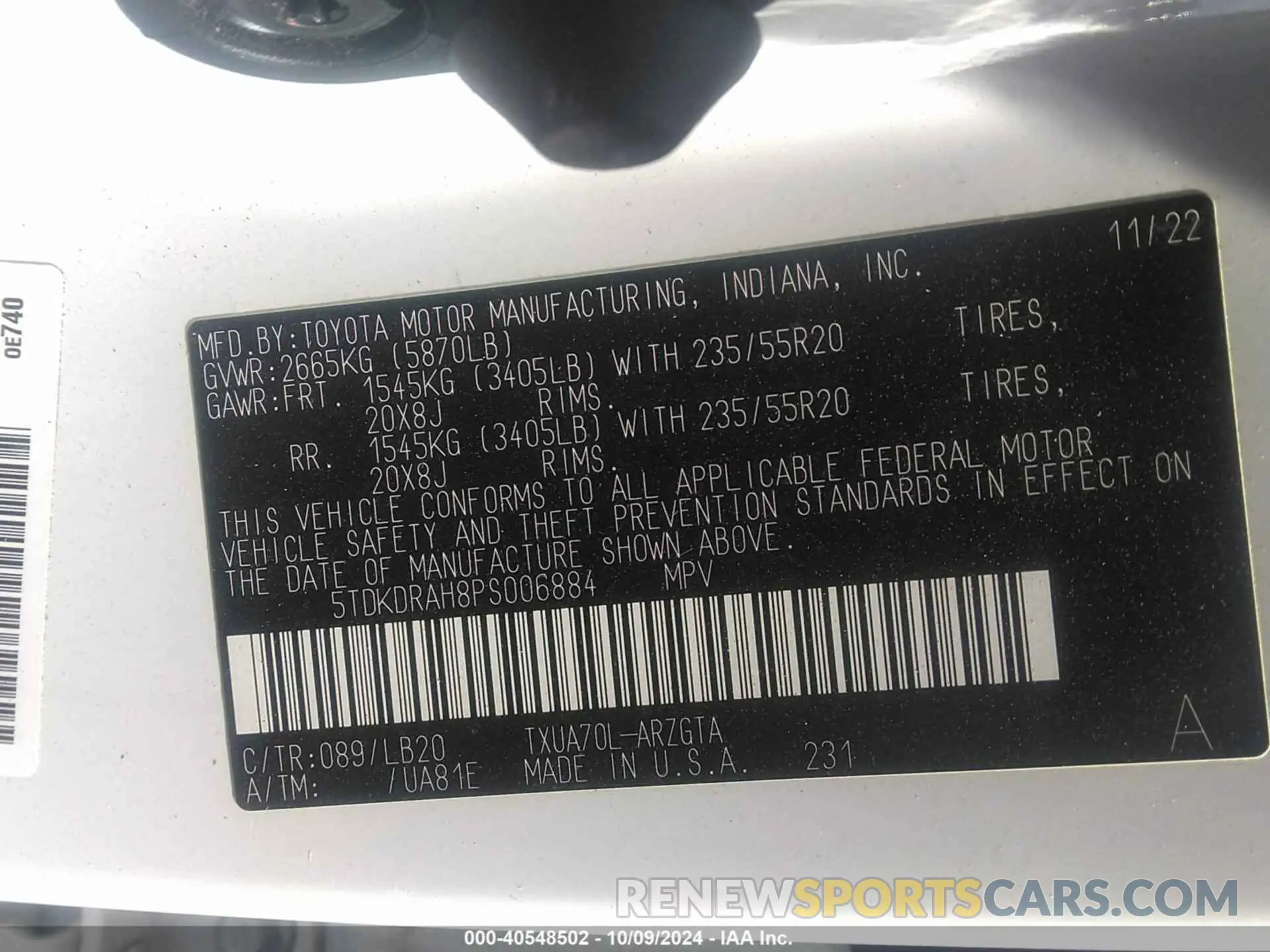 9 fotografías del automóvil dañado 5TDKDRAH8PS006884 TOYOTA HIGHLANDER 2023