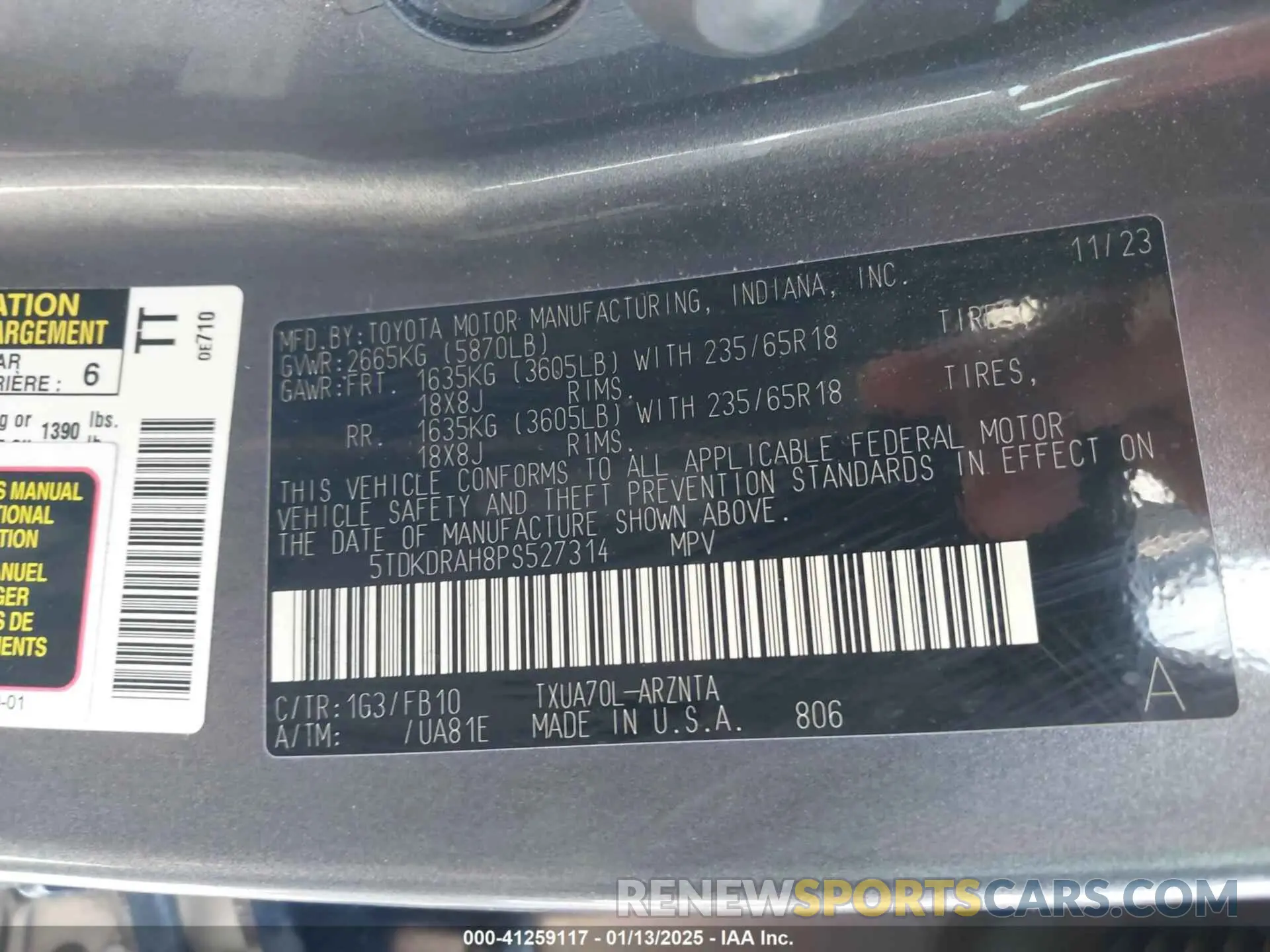 9 fotografías del automóvil dañado 5TDKDRAH8PS527314 TOYOTA HIGHLANDER 2023