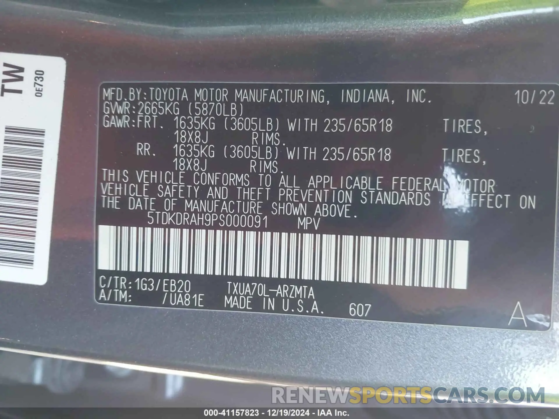 9 fotografías del automóvil dañado 5TDKDRAH9PS000091 TOYOTA HIGHLANDER 2023