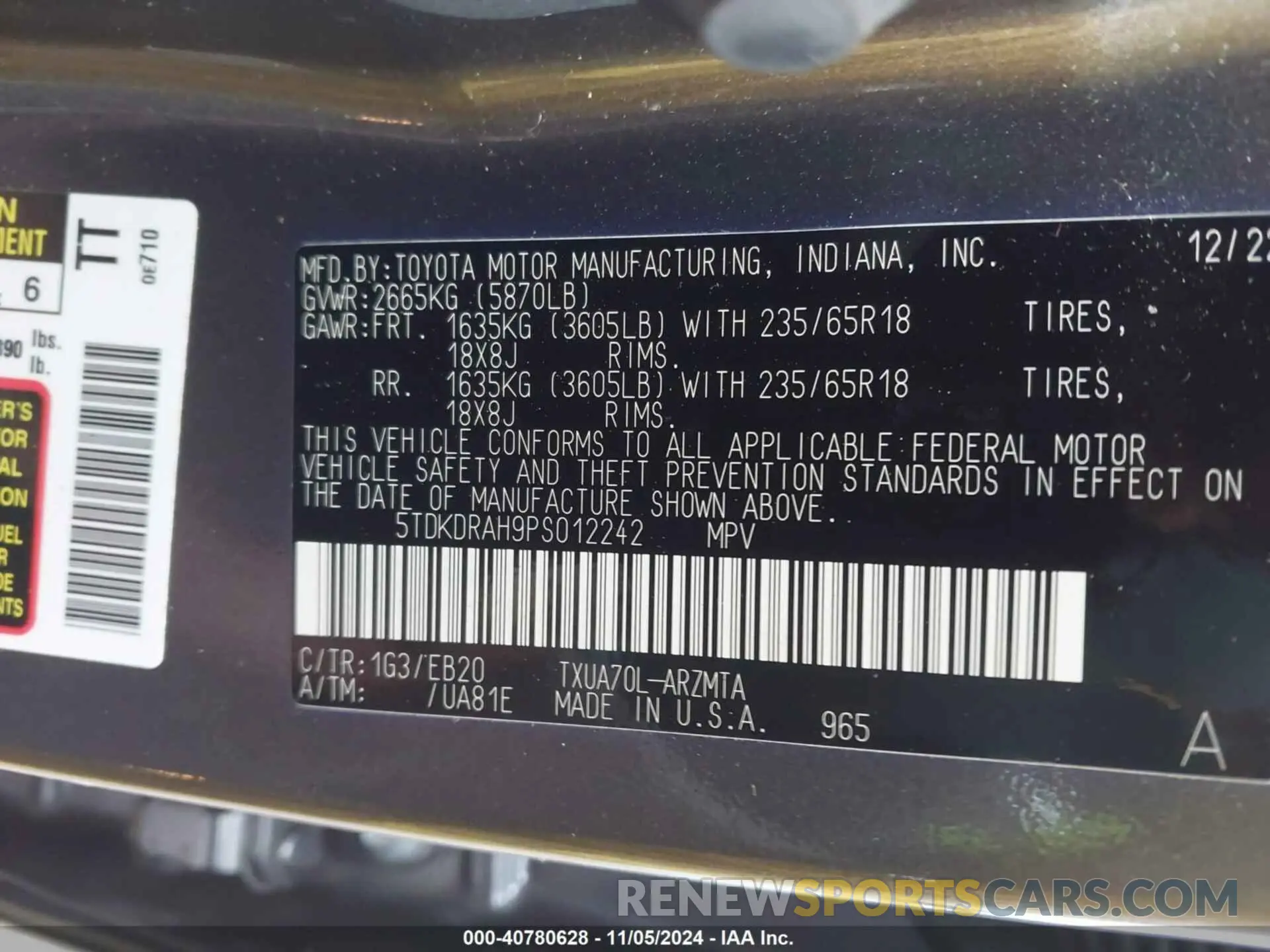 9 fotografías del automóvil dañado 5TDKDRAH9PS012242 TOYOTA HIGHLANDER 2023