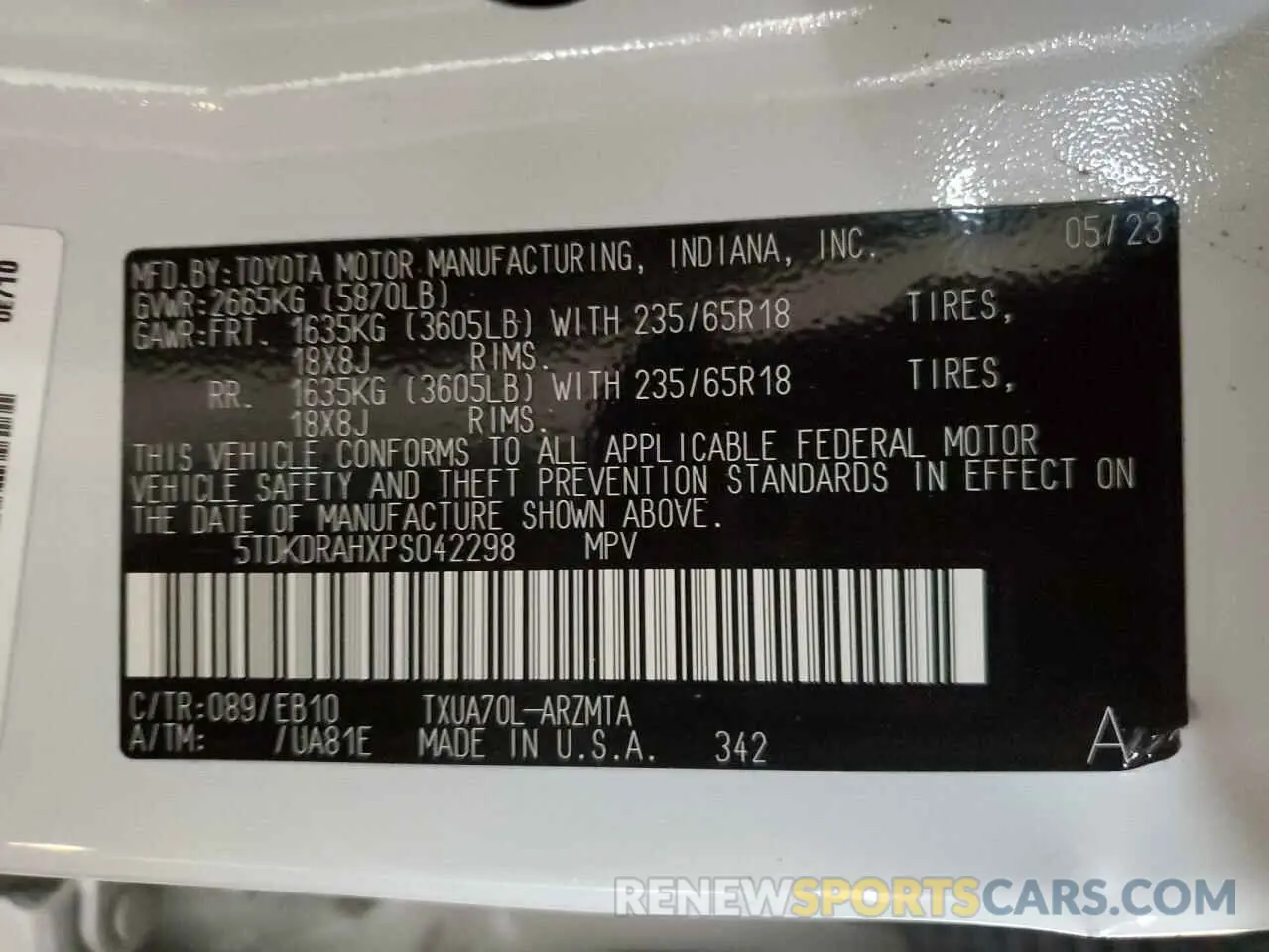 12 fotografías del automóvil dañado 5TDKDRAHXPS042298 TOYOTA HIGHLANDER 2023