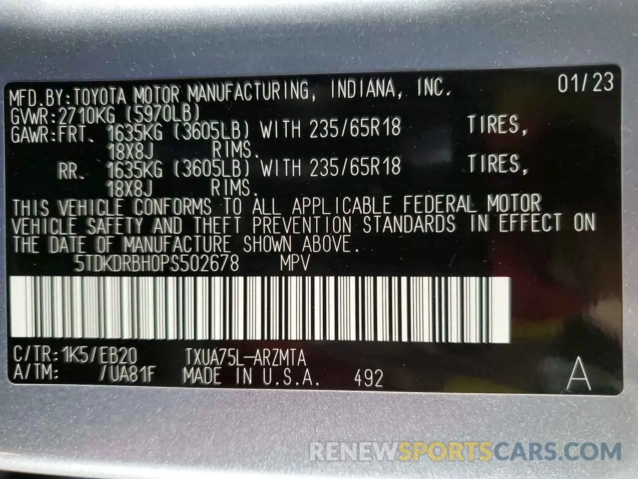 13 fotografías del automóvil dañado 5TDKDRBH0PS502678 TOYOTA HIGHLANDER 2023