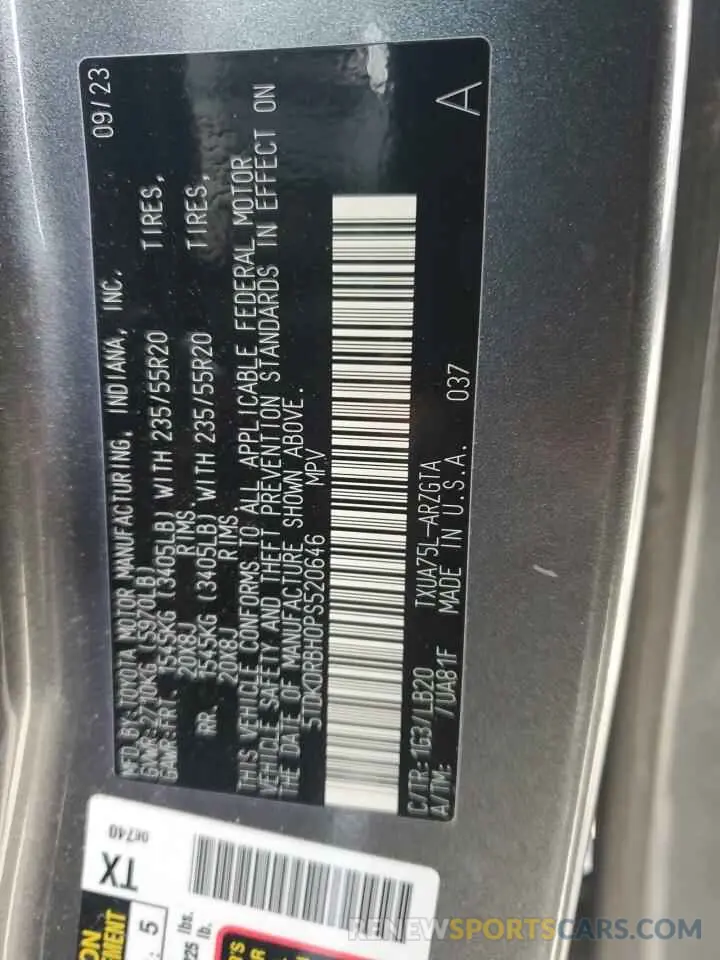 14 fotografías del automóvil dañado 5TDKDRBH0PS520646 TOYOTA HIGHLANDER 2023