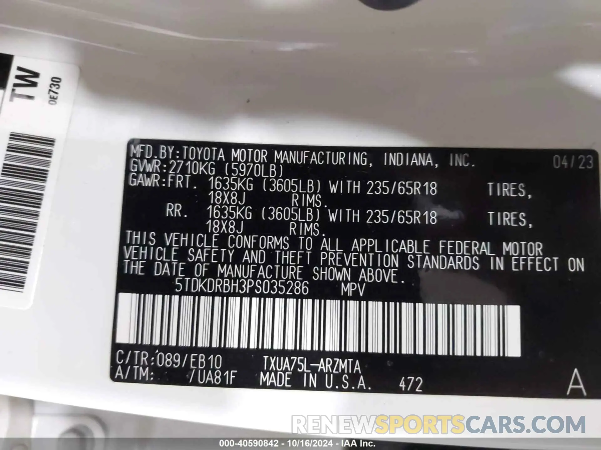 9 fotografías del automóvil dañado 5TDKDRBH3PS035286 TOYOTA HIGHLANDER 2023