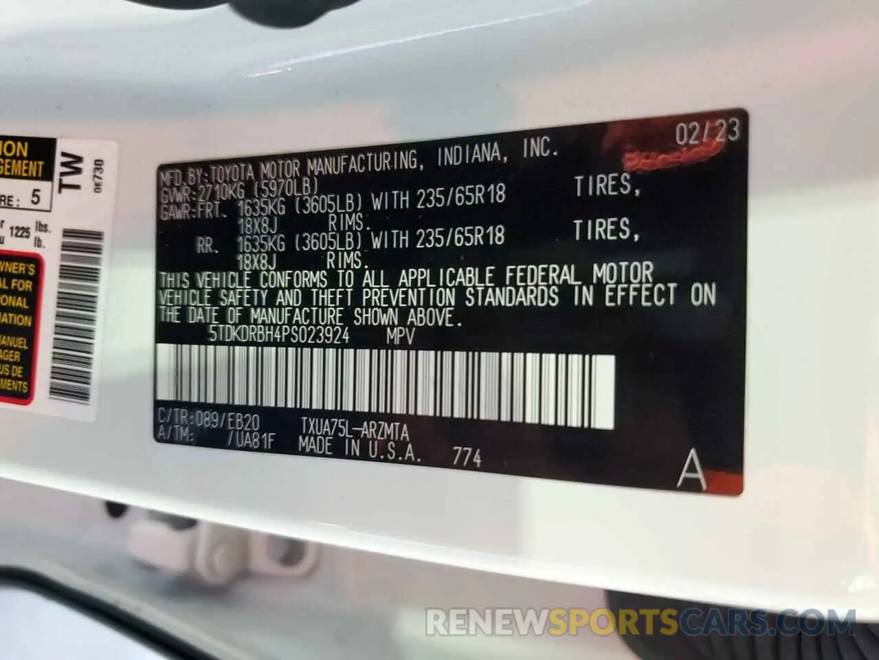 13 fotografías del automóvil dañado 5TDKDRBH4PS023924 TOYOTA HIGHLANDER 2023