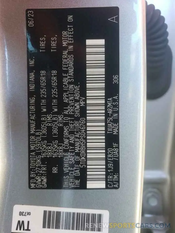 13 fotografías del automóvil dañado 5TDKDRBH5PS046760 TOYOTA HIGHLANDER 2023