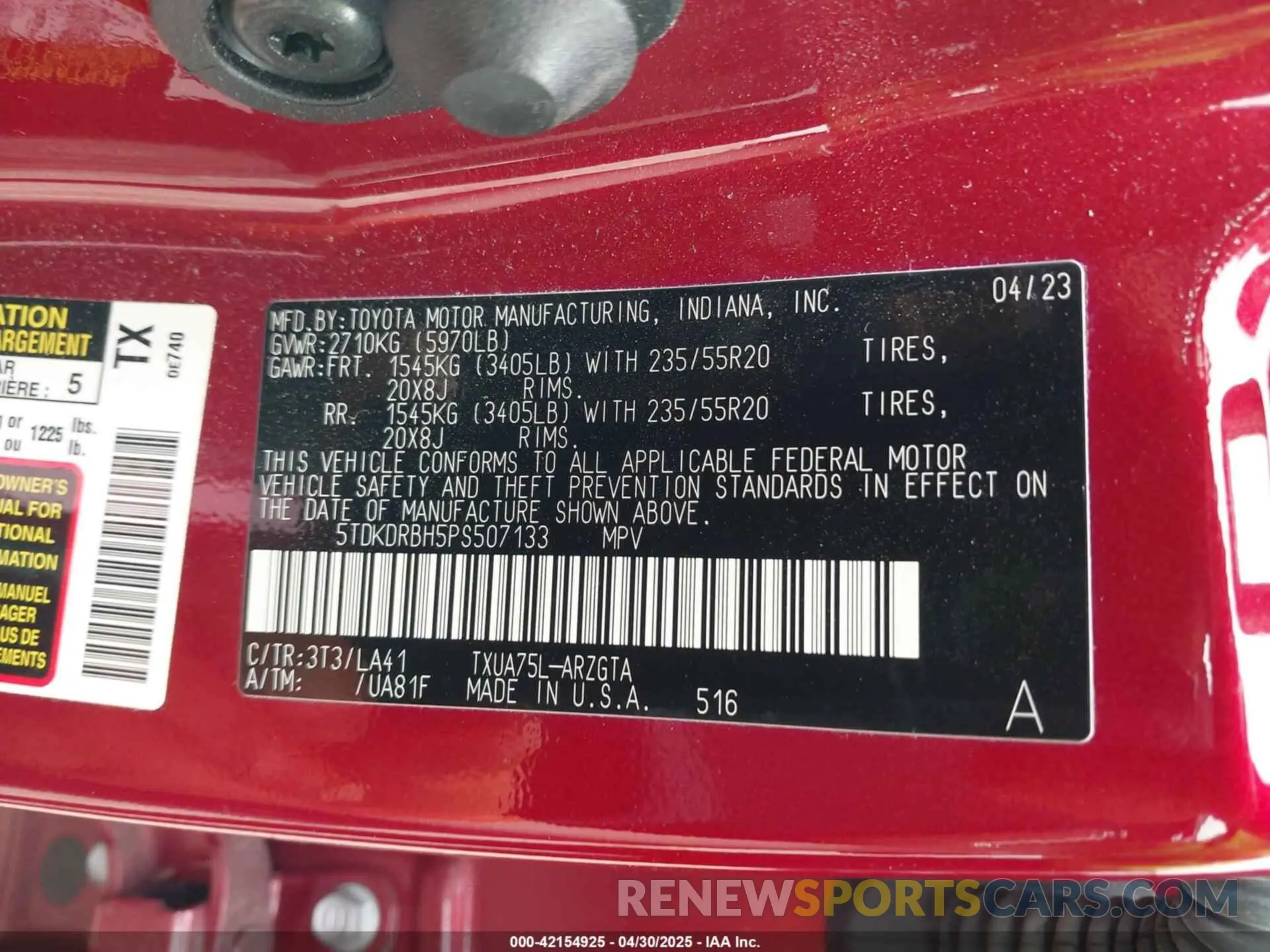 9 fotografías del automóvil dañado 5TDKDRBH5PS507133 TOYOTA HIGHLANDER 2023