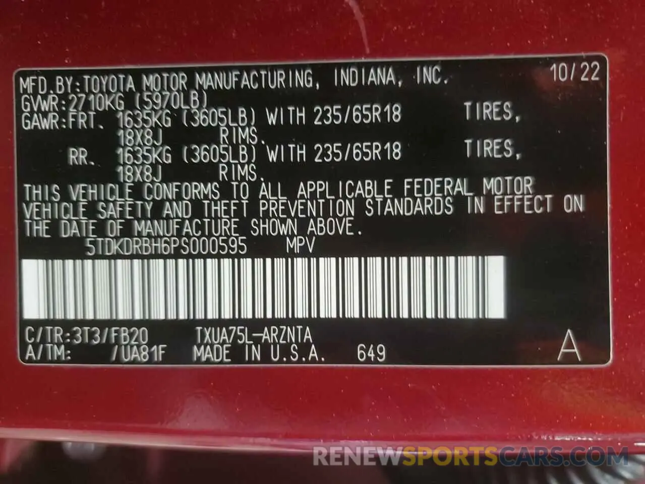 15 fotografías del automóvil dañado 5TDKDRBH6PS000595 TOYOTA HIGHLANDER 2023