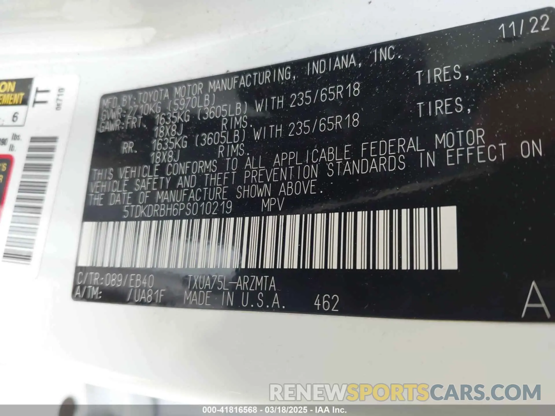 9 fotografías del automóvil dañado 5TDKDRBH6PS010219 TOYOTA HIGHLANDER 2023