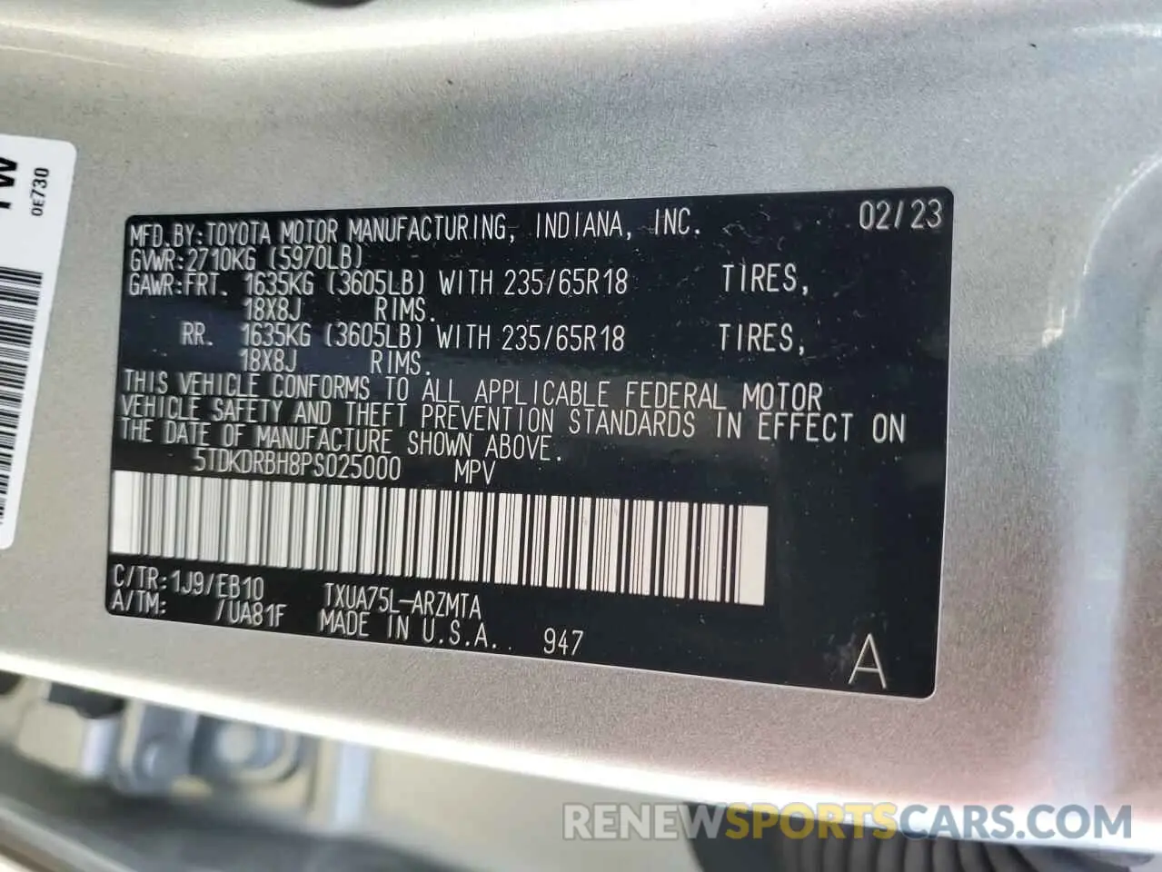 13 fotografías del automóvil dañado 5TDKDRBH8PS025000 TOYOTA HIGHLANDER 2023