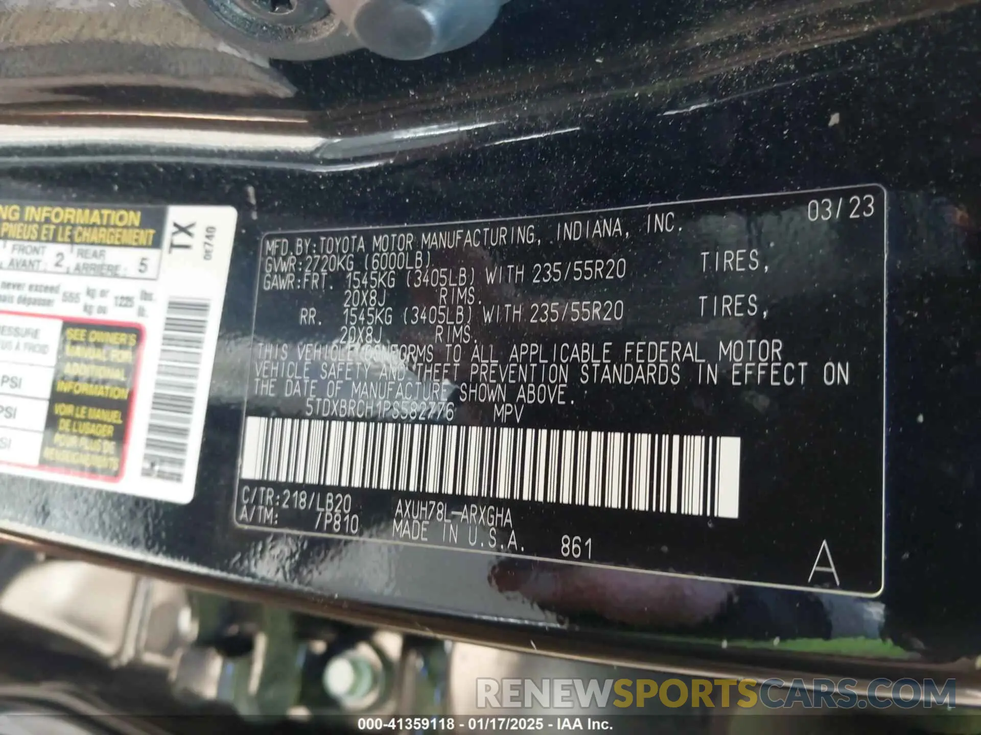 9 fotografías del automóvil dañado 5TDXBRCH1PS582776 TOYOTA HIGHLANDER 2023