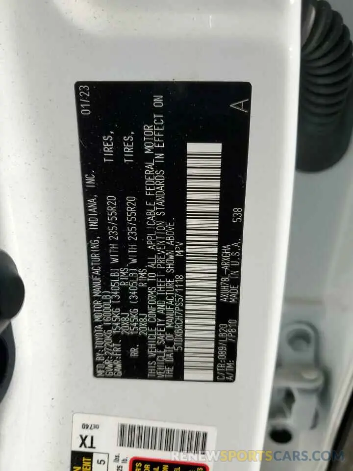 13 fotografías del automóvil dañado 5TDXBRCH7PS571118 TOYOTA HIGHLANDER 2023