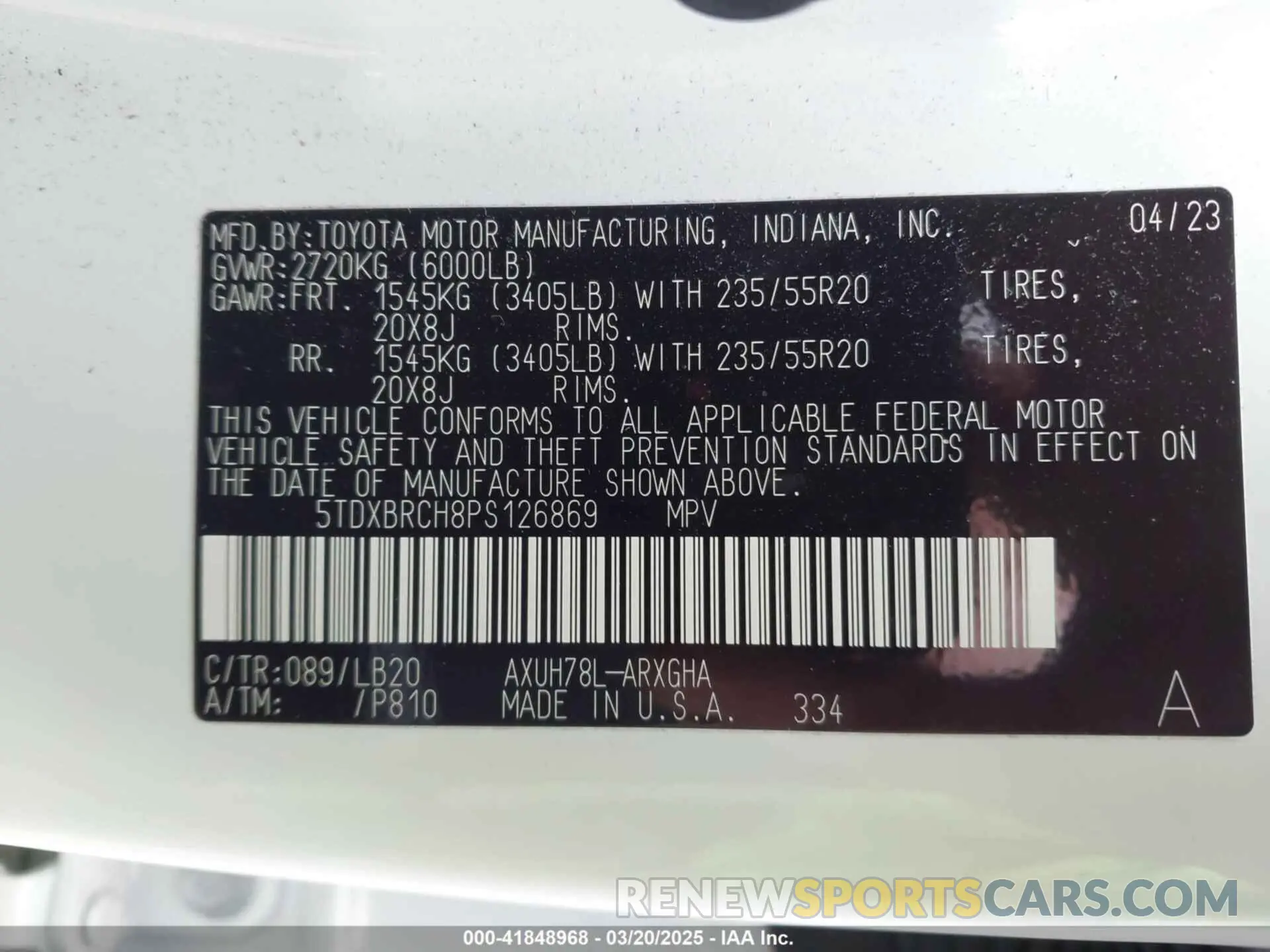 9 fotografías del automóvil dañado 5TDXBRCH8PS126869 TOYOTA HIGHLANDER 2023