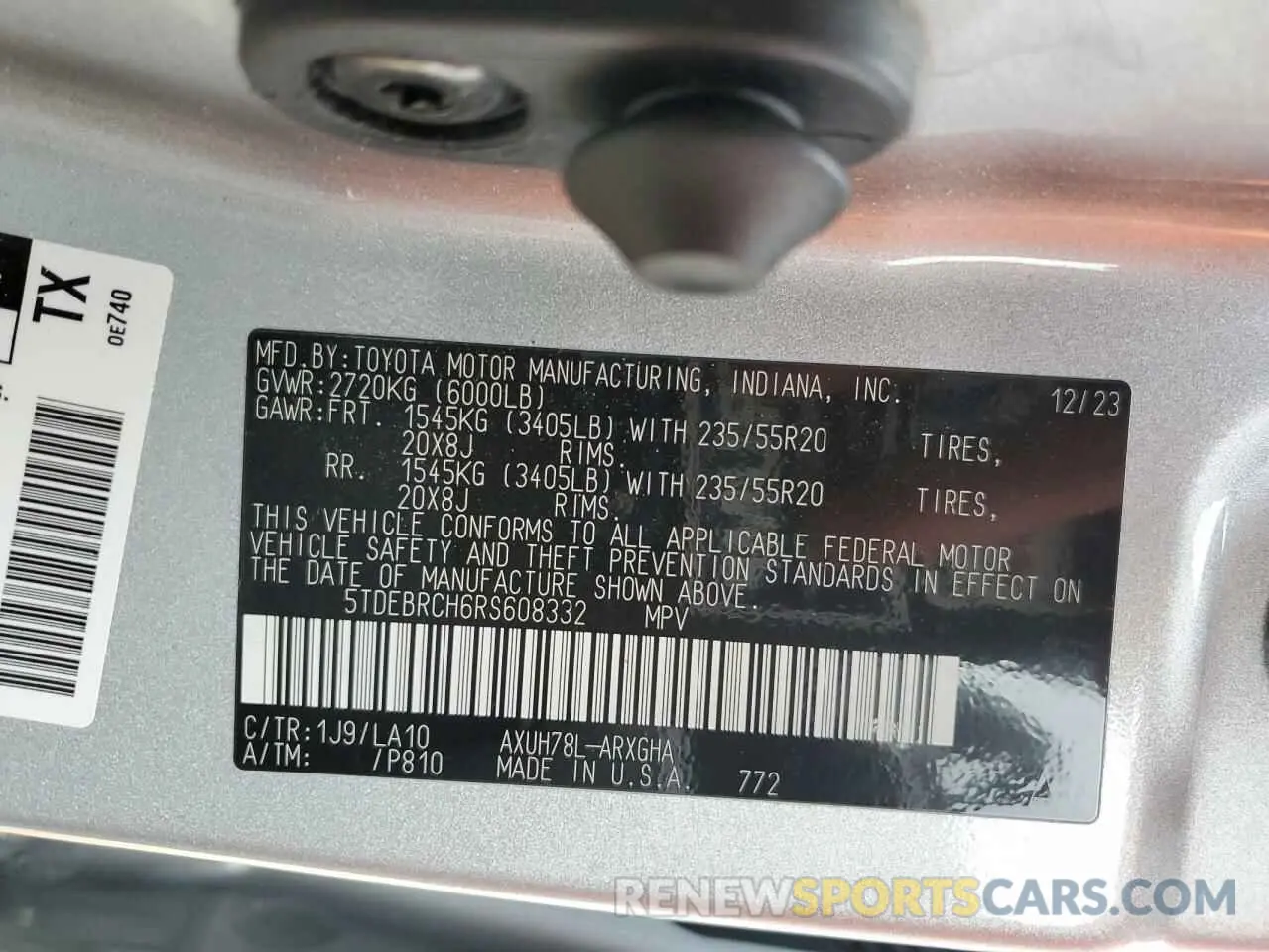 15 fotografías del automóvil dañado 5TDEBRCH6RS608332 TOYOTA HIGHLANDER 2024