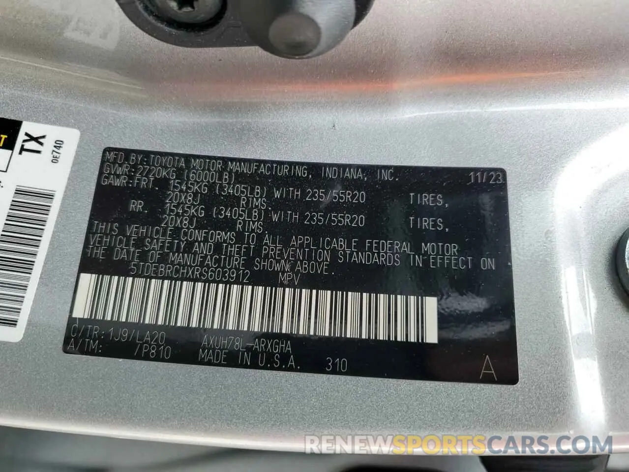 13 fotografías del automóvil dañado 5TDEBRCHXRS603912 TOYOTA HIGHLANDER 2024