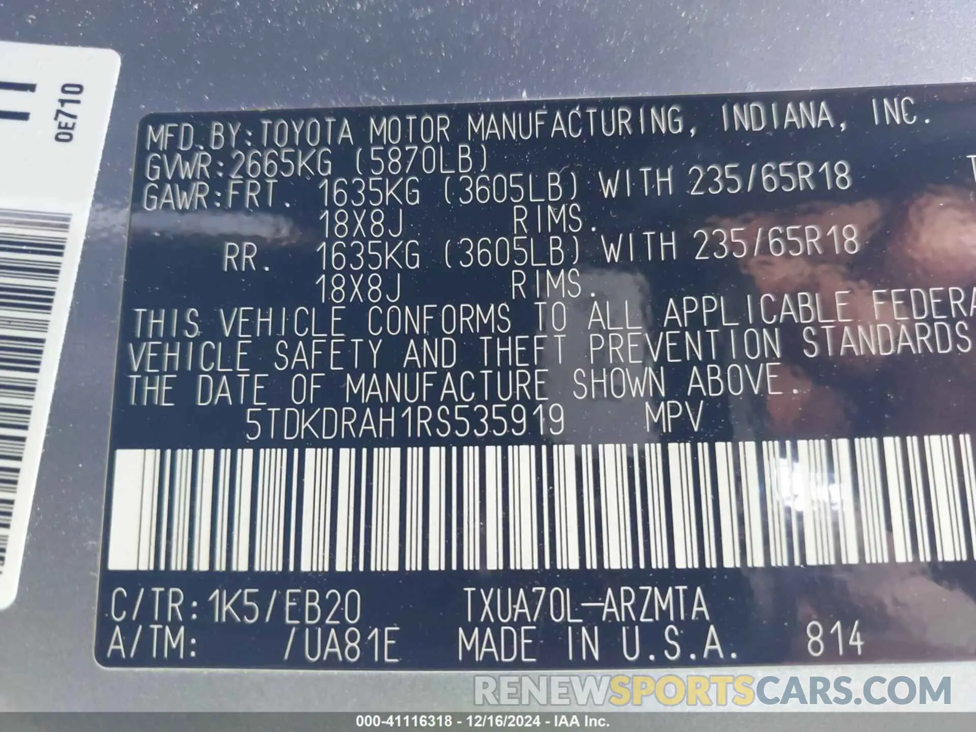 9 fotografías del automóvil dañado 5TDKDRAH1RS535919 TOYOTA HIGHLANDER 2024
