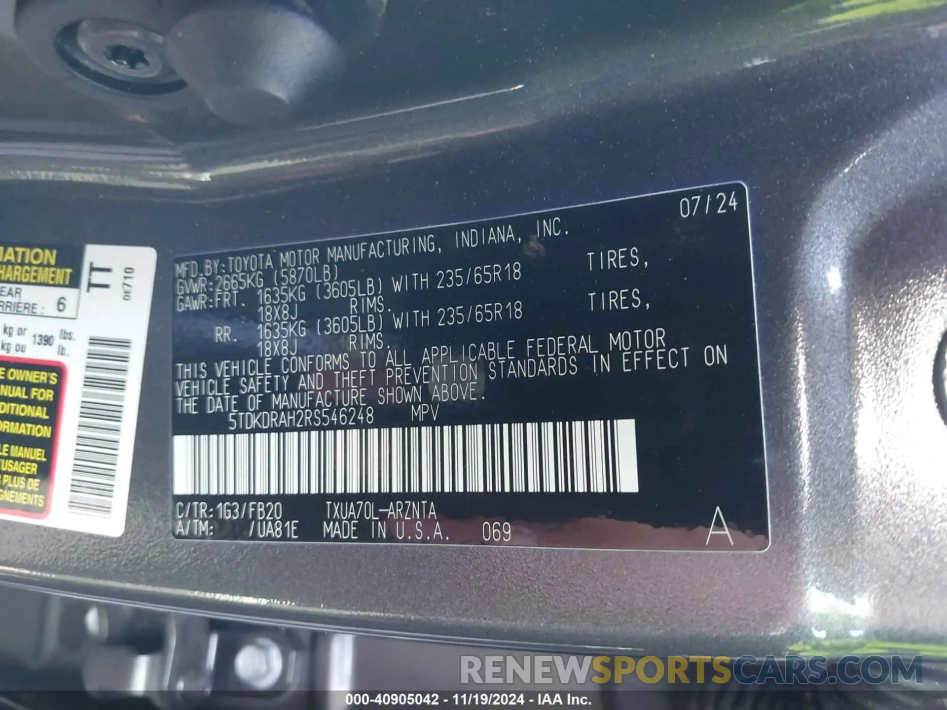 9 fotografías del automóvil dañado 5TDKDRAH2RS546248 TOYOTA HIGHLANDER 2024