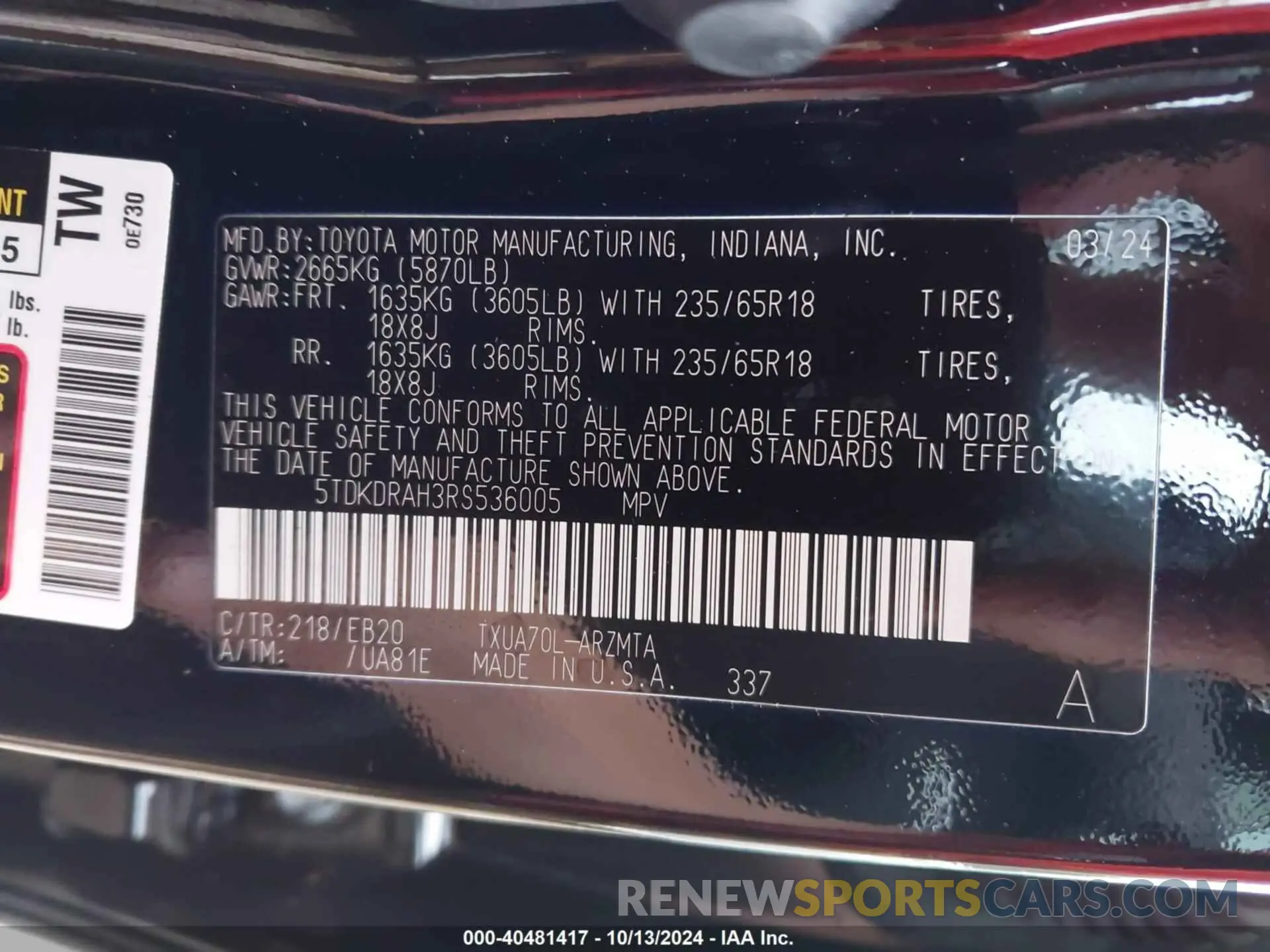 9 fotografías del automóvil dañado 5TDKDRAH3RS536005 TOYOTA HIGHLANDER 2024