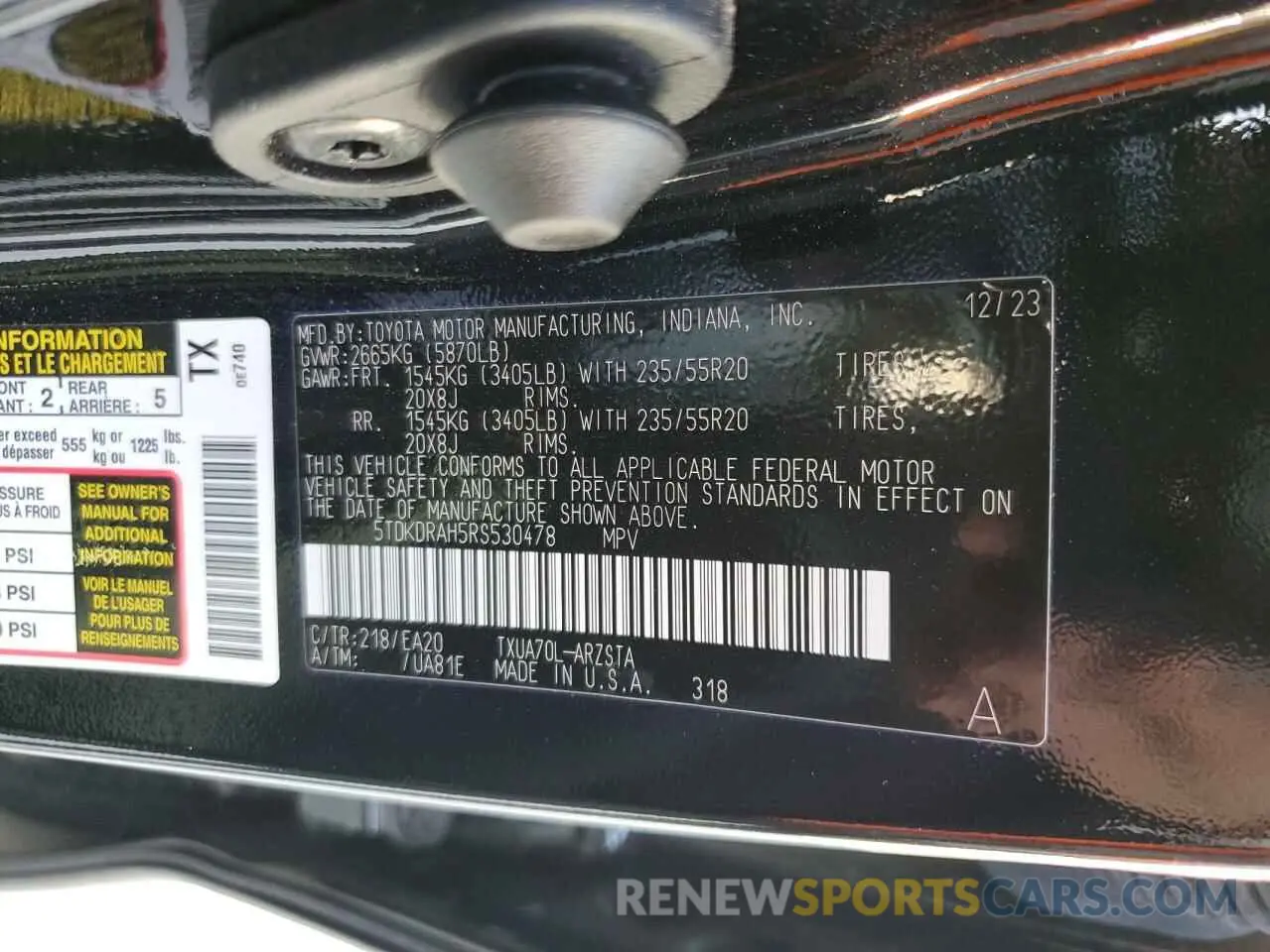 12 fotografías del automóvil dañado 5TDKDRAH5RS530478 TOYOTA HIGHLANDER 2024