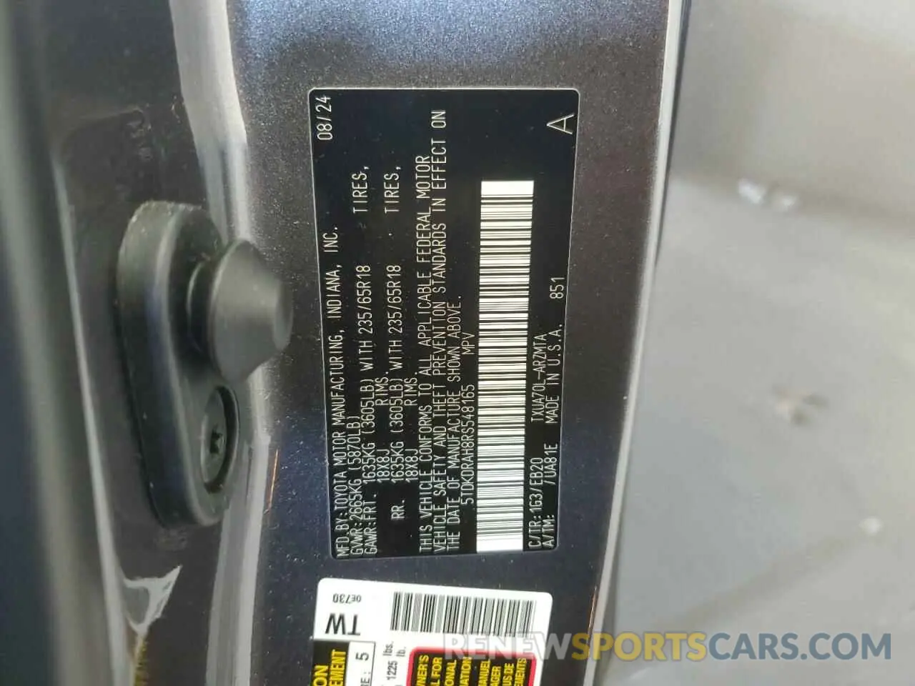 14 fotografías del automóvil dañado 5TDKDRAH8RS548165 TOYOTA HIGHLANDER 2024