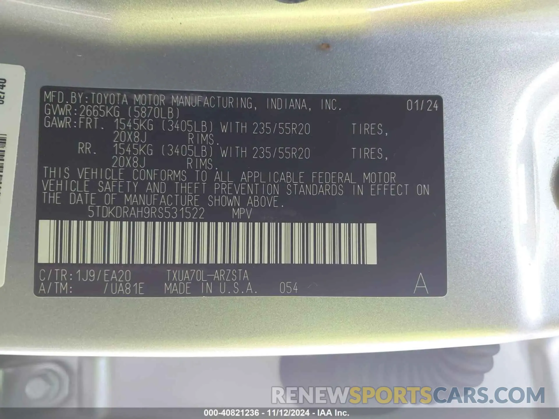 9 fotografías del automóvil dañado 5TDKDRAH9RS531522 TOYOTA HIGHLANDER 2024