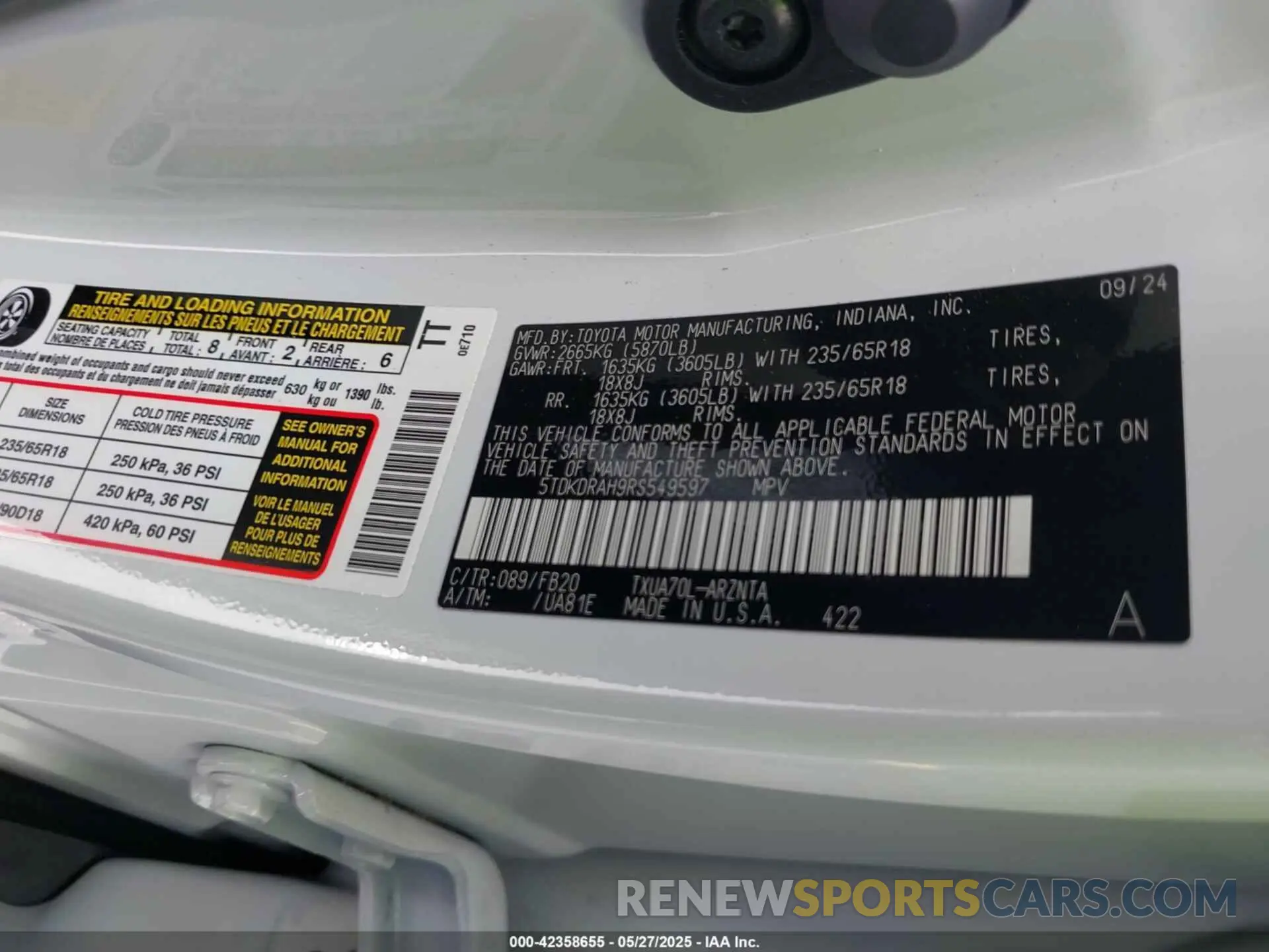 9 fotografías del automóvil dañado 5TDKDRAH9RS549597 TOYOTA HIGHLANDER 2024