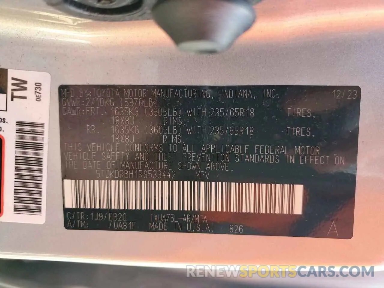 16 fotografías del automóvil dañado 5TDKDRBH1RS533442 TOYOTA HIGHLANDER 2024