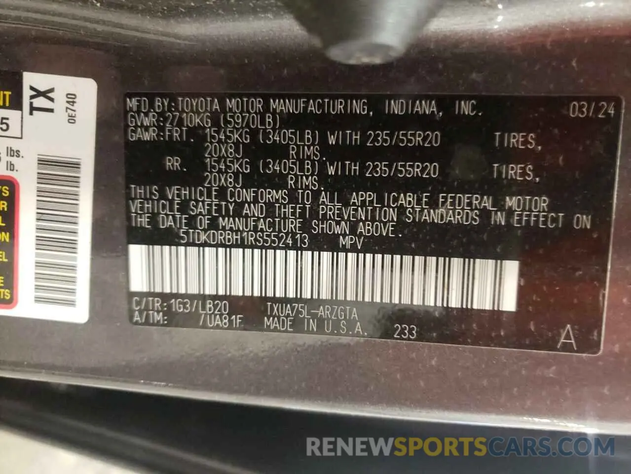 14 fotografías del automóvil dañado 5TDKDRBH1RS552413 TOYOTA HIGHLANDER 2024