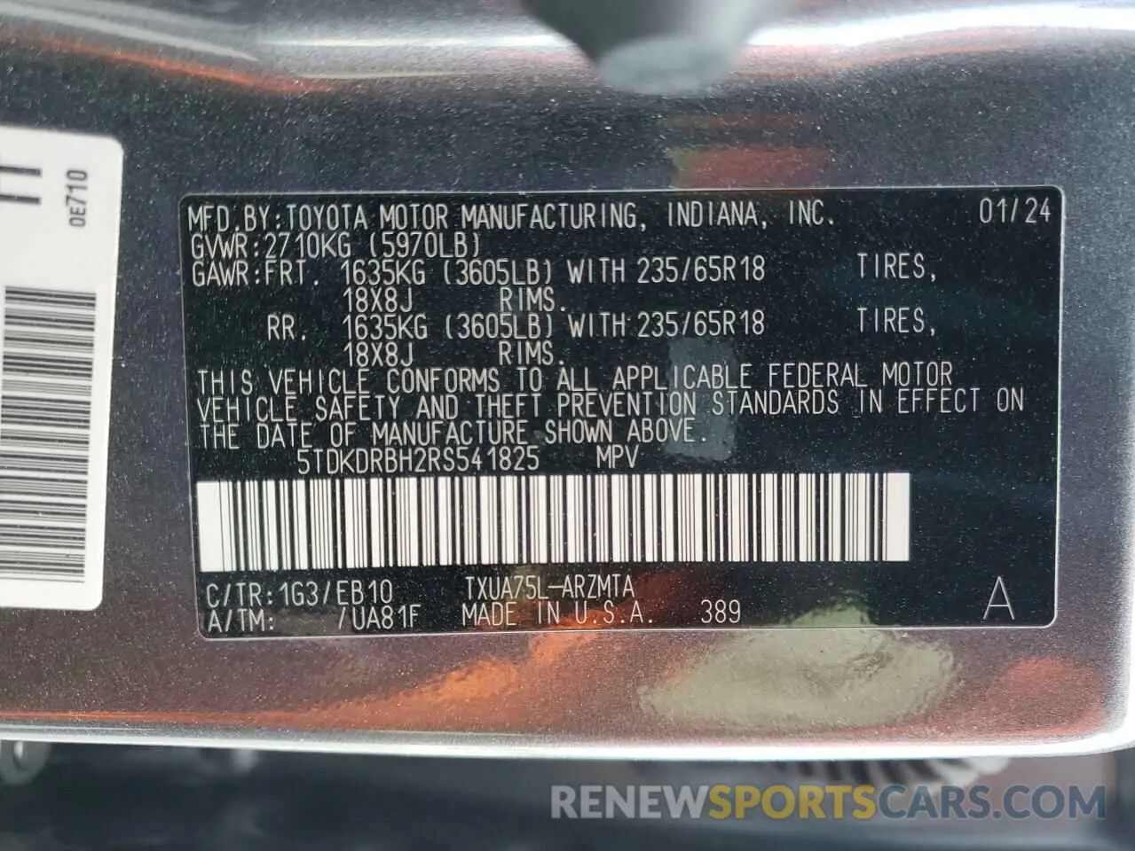 13 fotografías del automóvil dañado 5TDKDRBH2RS541825 TOYOTA HIGHLANDER 2024