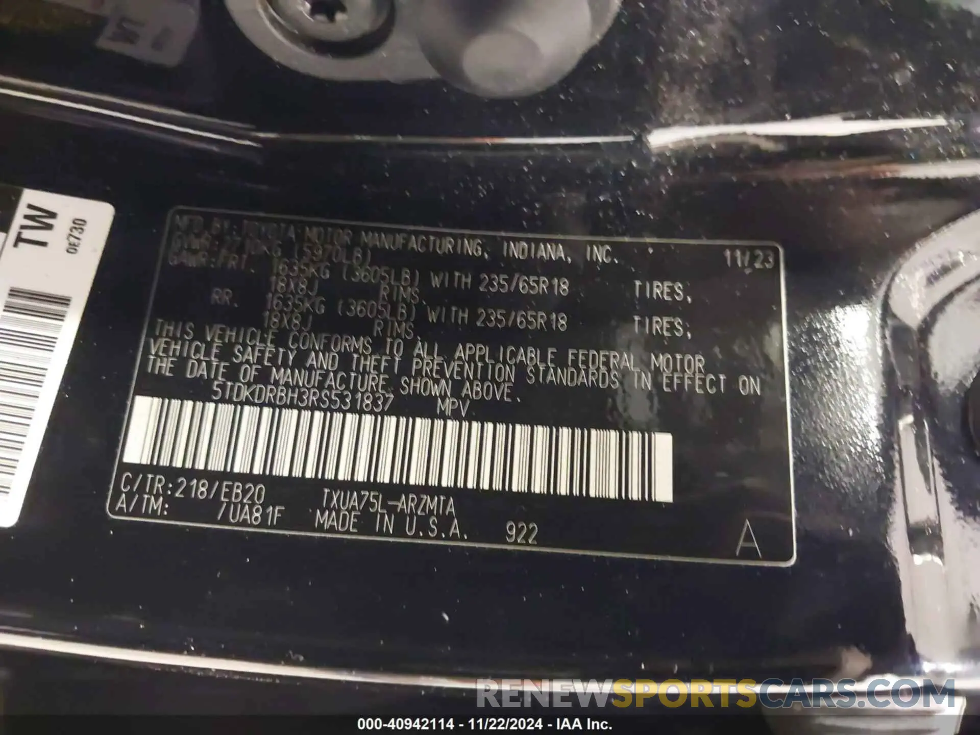 9 fotografías del automóvil dañado 5TDKDRBH3RS531837 TOYOTA HIGHLANDER 2024