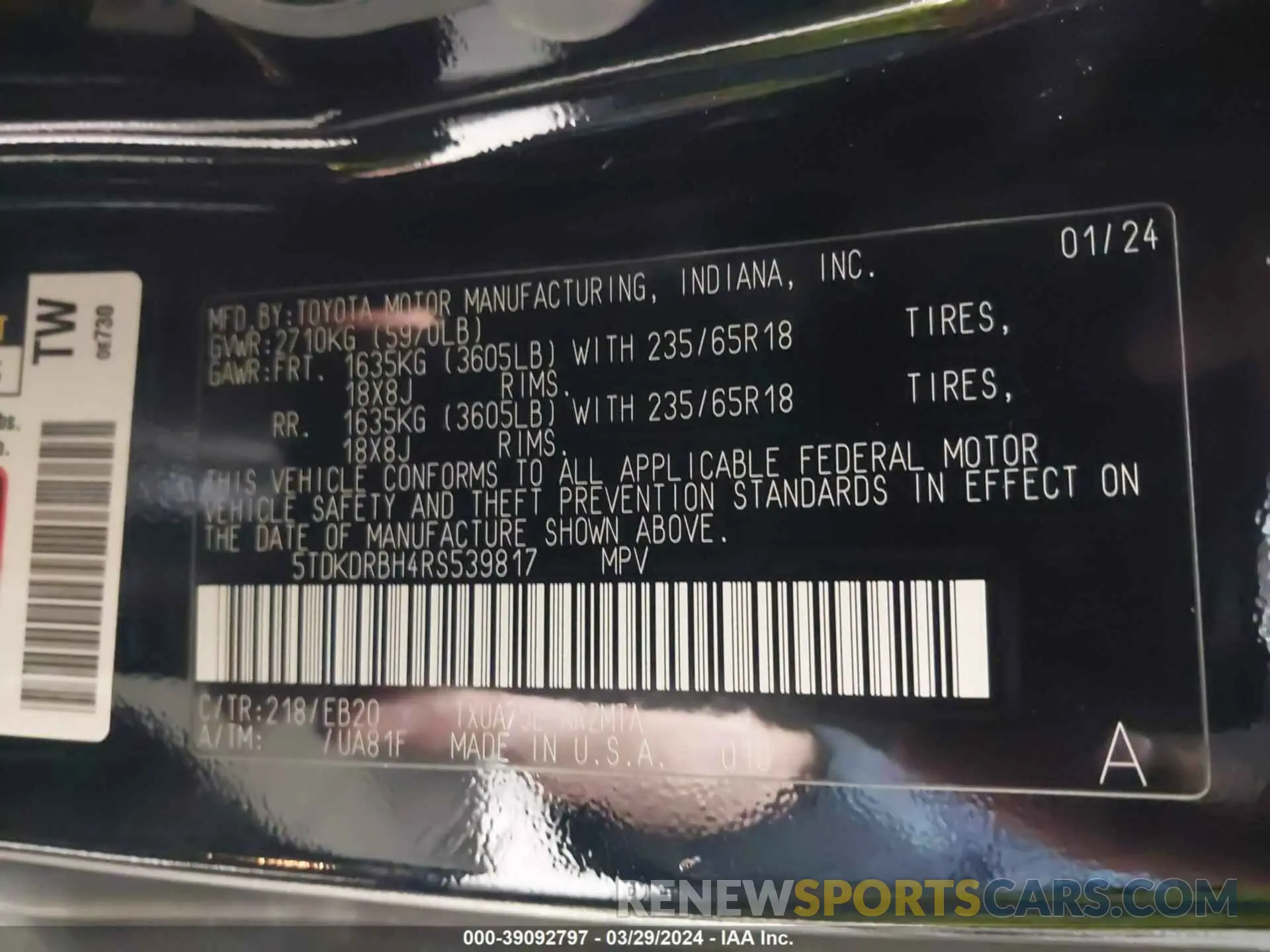 9 fotografías del automóvil dañado 5TDKDRBH4RS539817 TOYOTA HIGHLANDER 2024