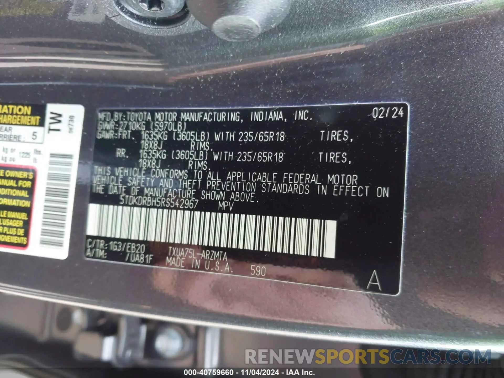 9 fotografías del automóvil dañado 5TDKDRBH5RS542967 TOYOTA HIGHLANDER 2024
