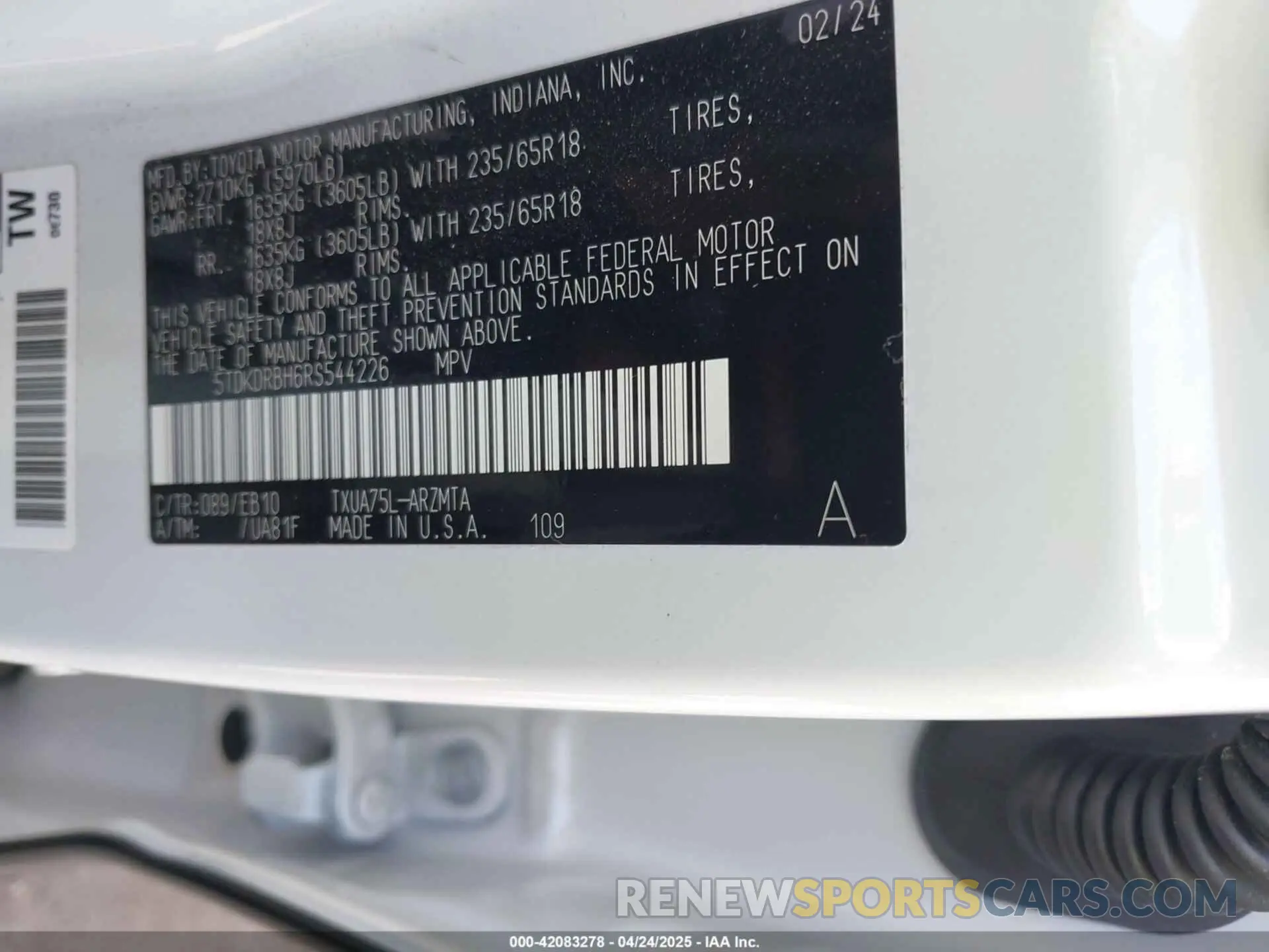 9 fotografías del automóvil dañado 5TDKDRBH6RS544226 TOYOTA HIGHLANDER 2024