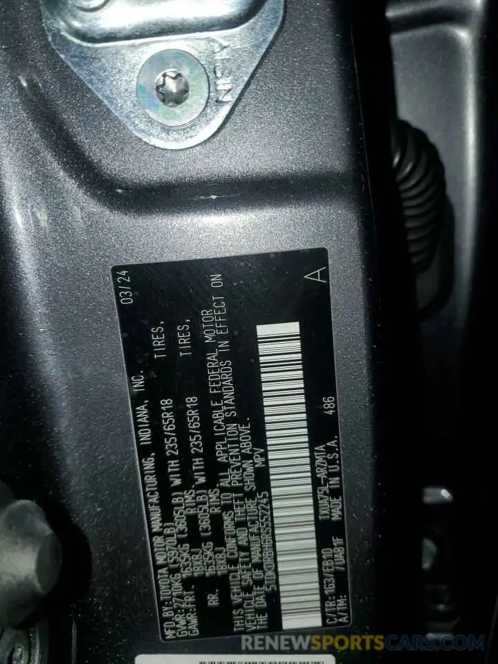 15 fotografías del automóvil dañado 5TDKDRBH6RS552245 TOYOTA HIGHLANDER 2024