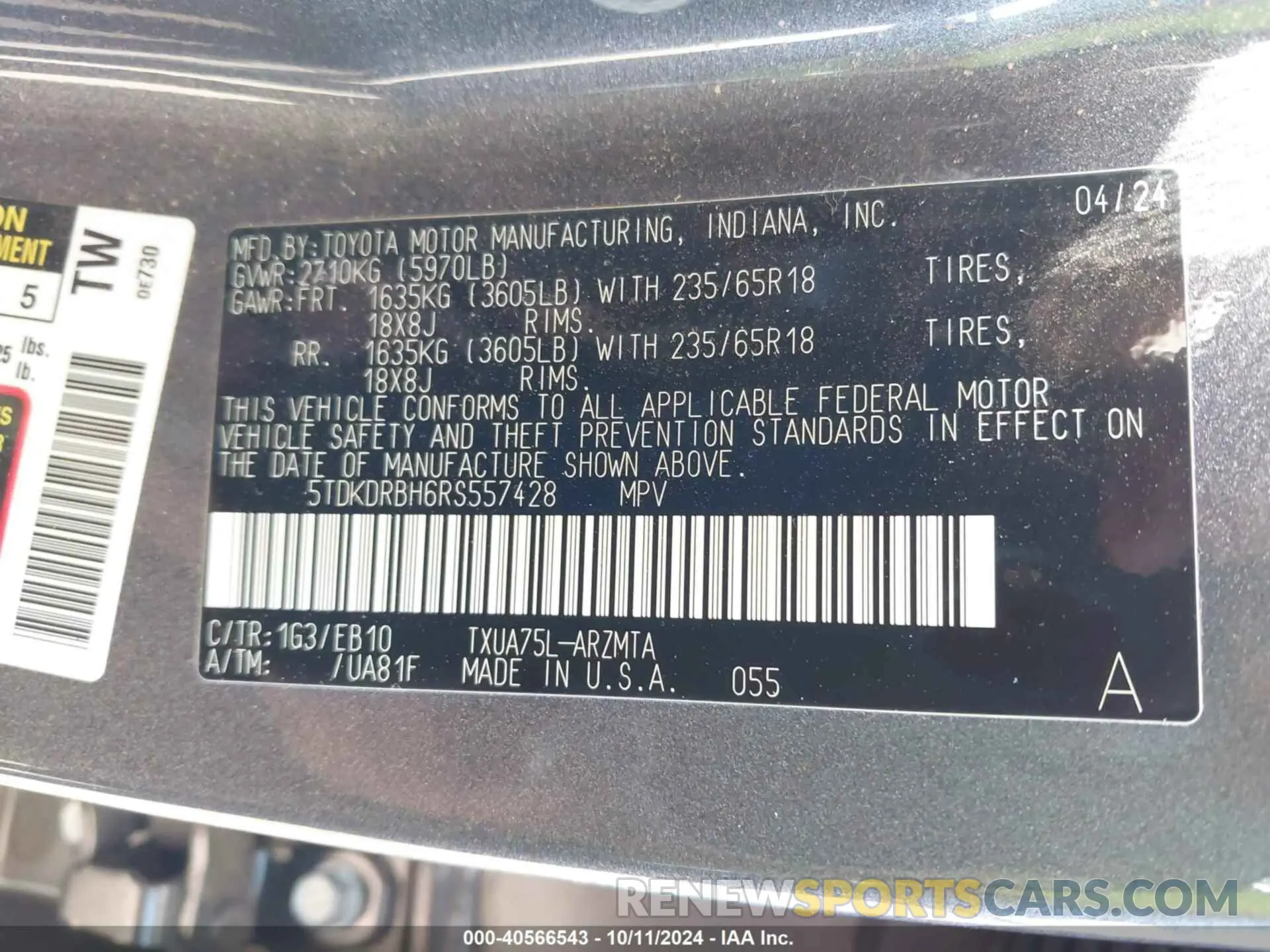 9 fotografías del automóvil dañado 5TDKDRBH6RS557428 TOYOTA HIGHLANDER 2024