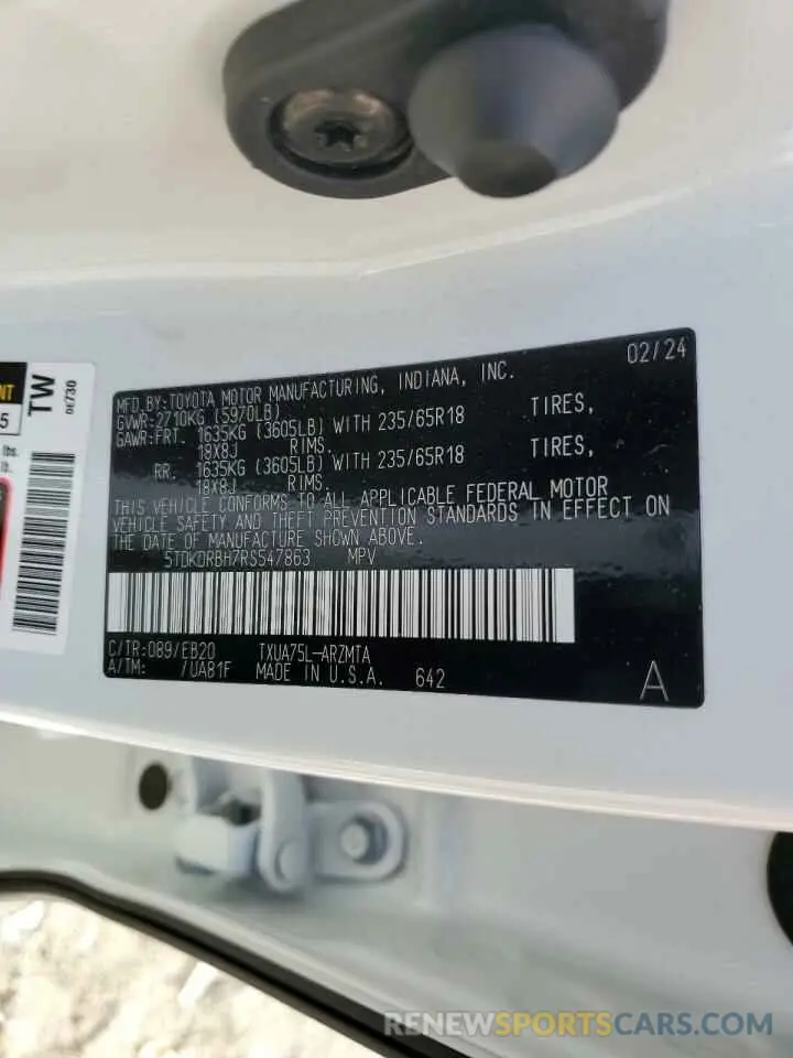 13 fotografías del automóvil dañado 5TDKDRBH7RS547863 TOYOTA HIGHLANDER 2024