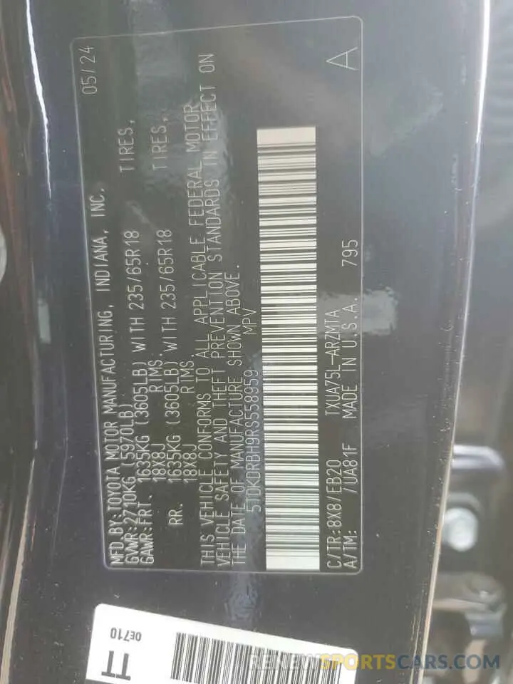 13 fotografías del automóvil dañado 5TDKDRBH9RS558959 TOYOTA HIGHLANDER 2024